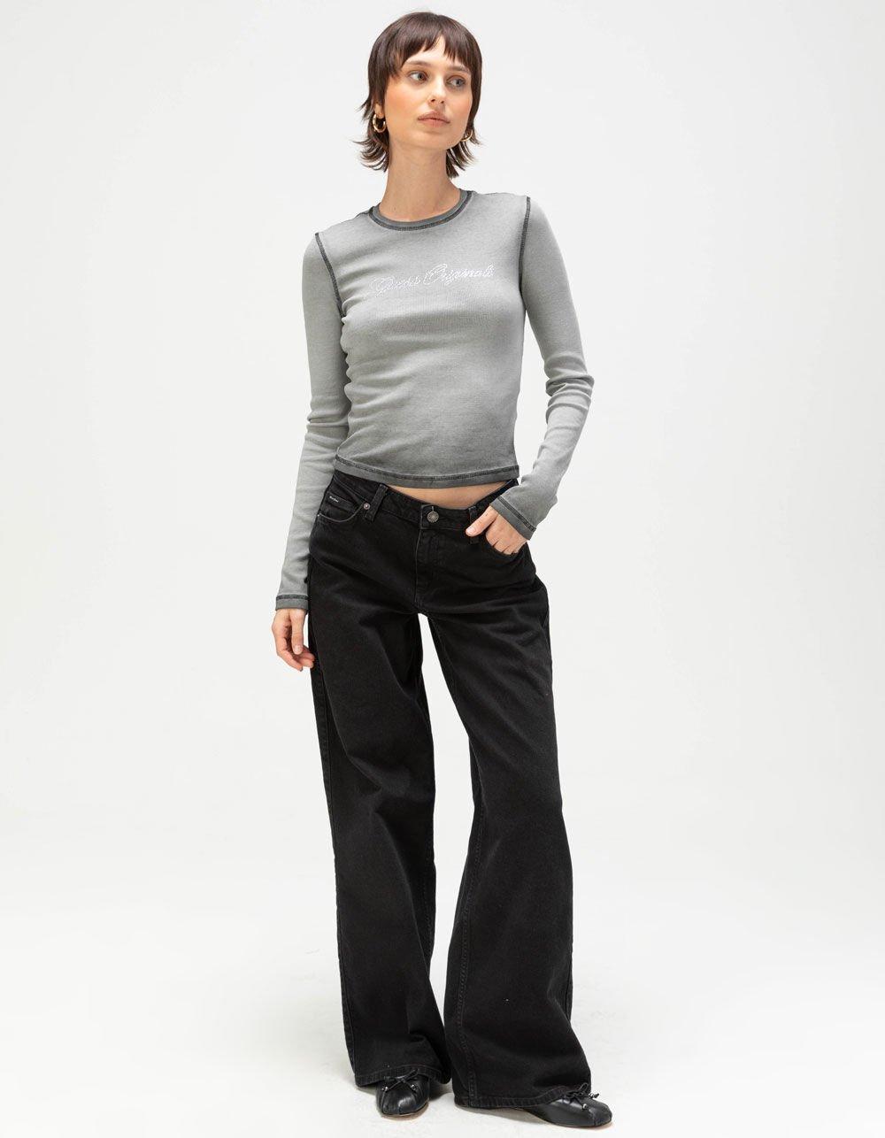 GUESS ORIGINALS GO Rhinestone Womens Long Sleeve Top - OFF-BLACK Product Image