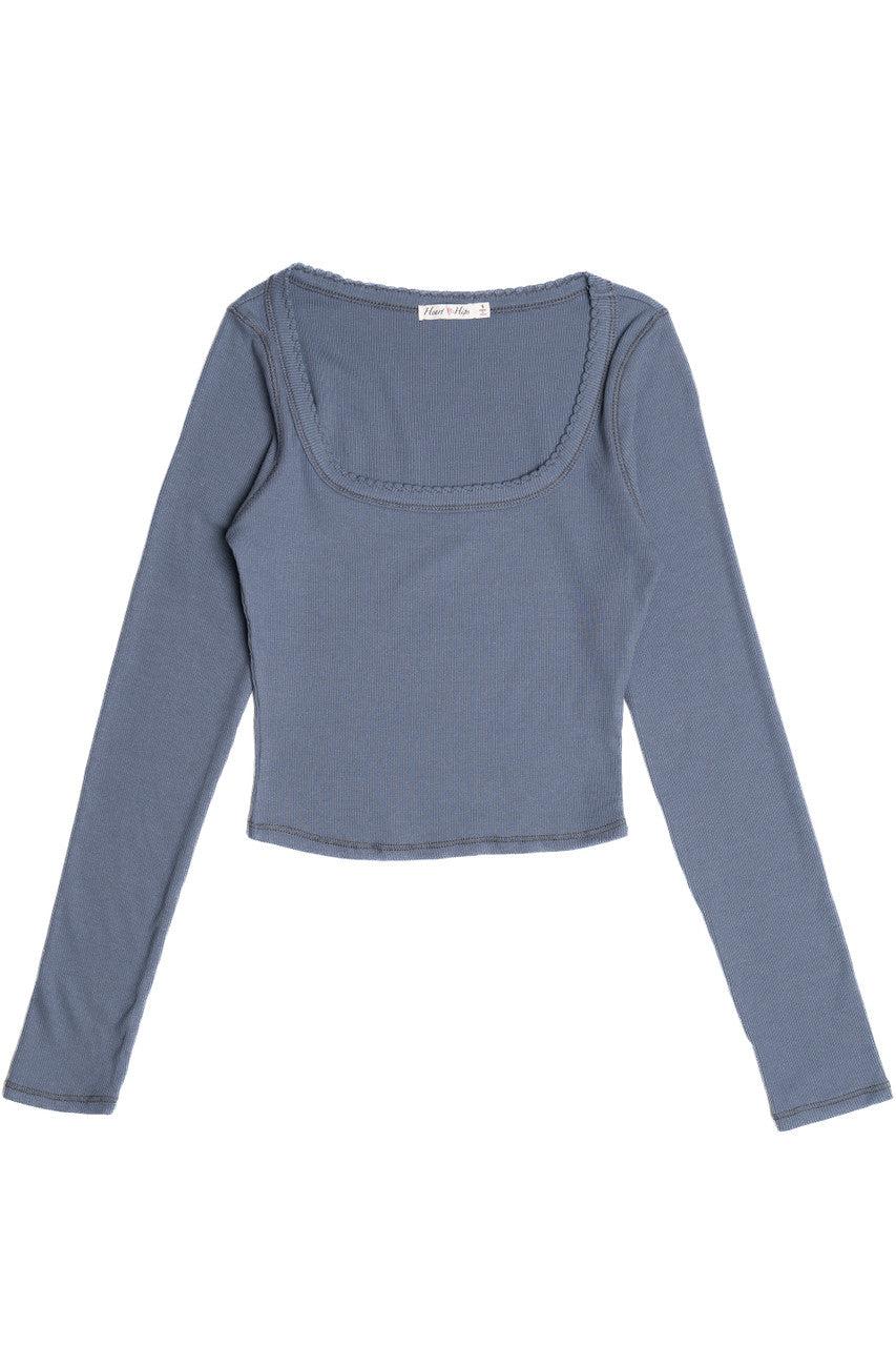 Ribbed Contrast Stitch Long Sleeve Top Product Image