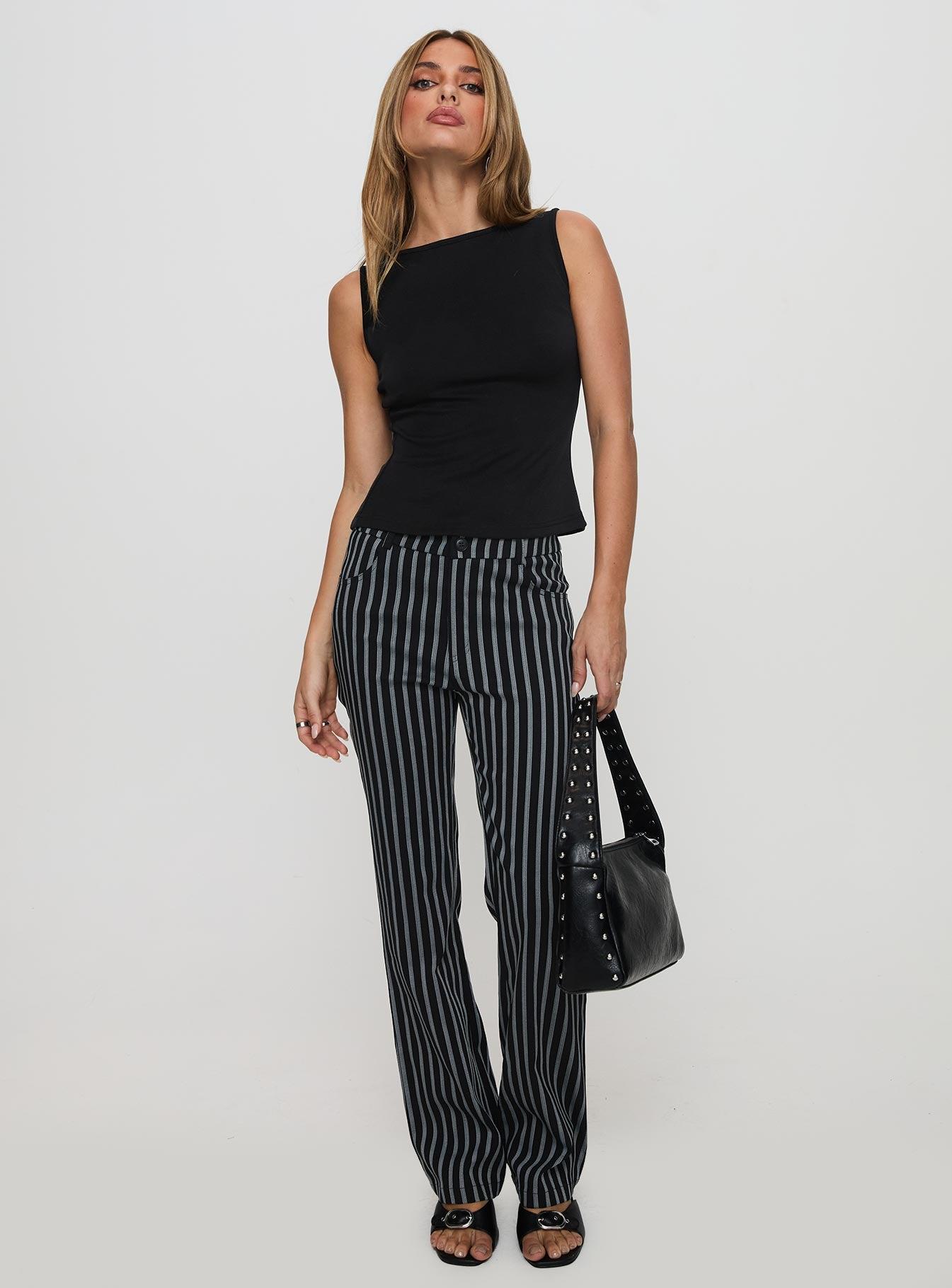 Allude Low Waist Pinstripe Pant Black Product Image
