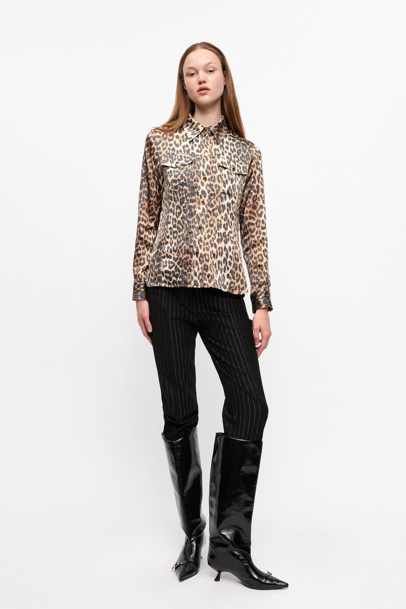 Leopard Print Satin Shirt Product Image