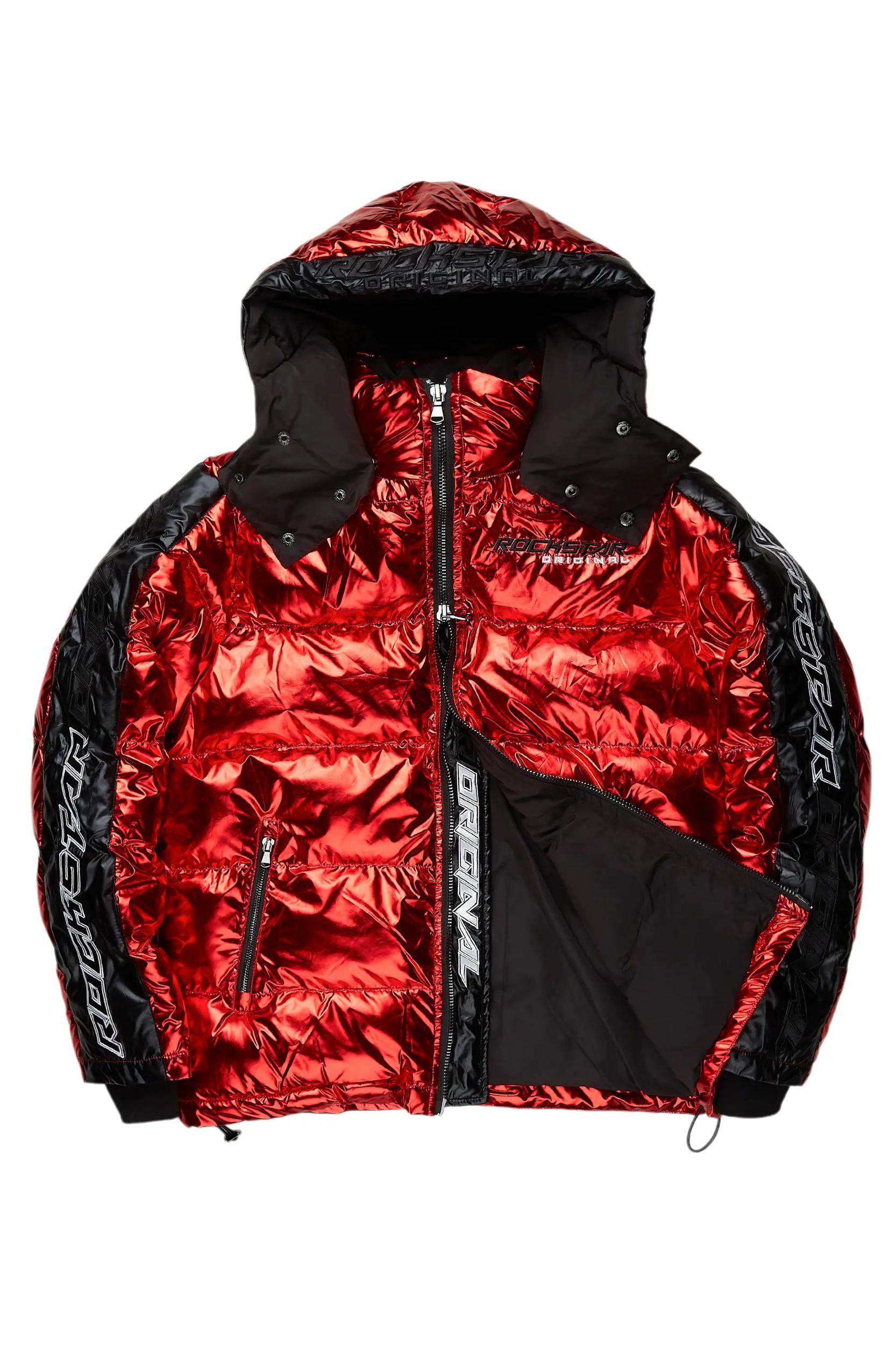 Metallic Red Alasia Puffer Jacket Male Product Image
