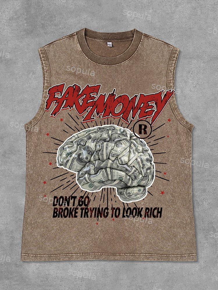 Sopula Don't Go Broke Trying To Look Rich Graphic Print Acid Washed Sleeveless Tank Top Product Image