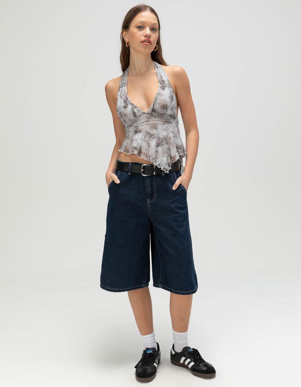 FULL TILT Mesh Hanky Womens Halter Top - GRAY COMBO Product Image