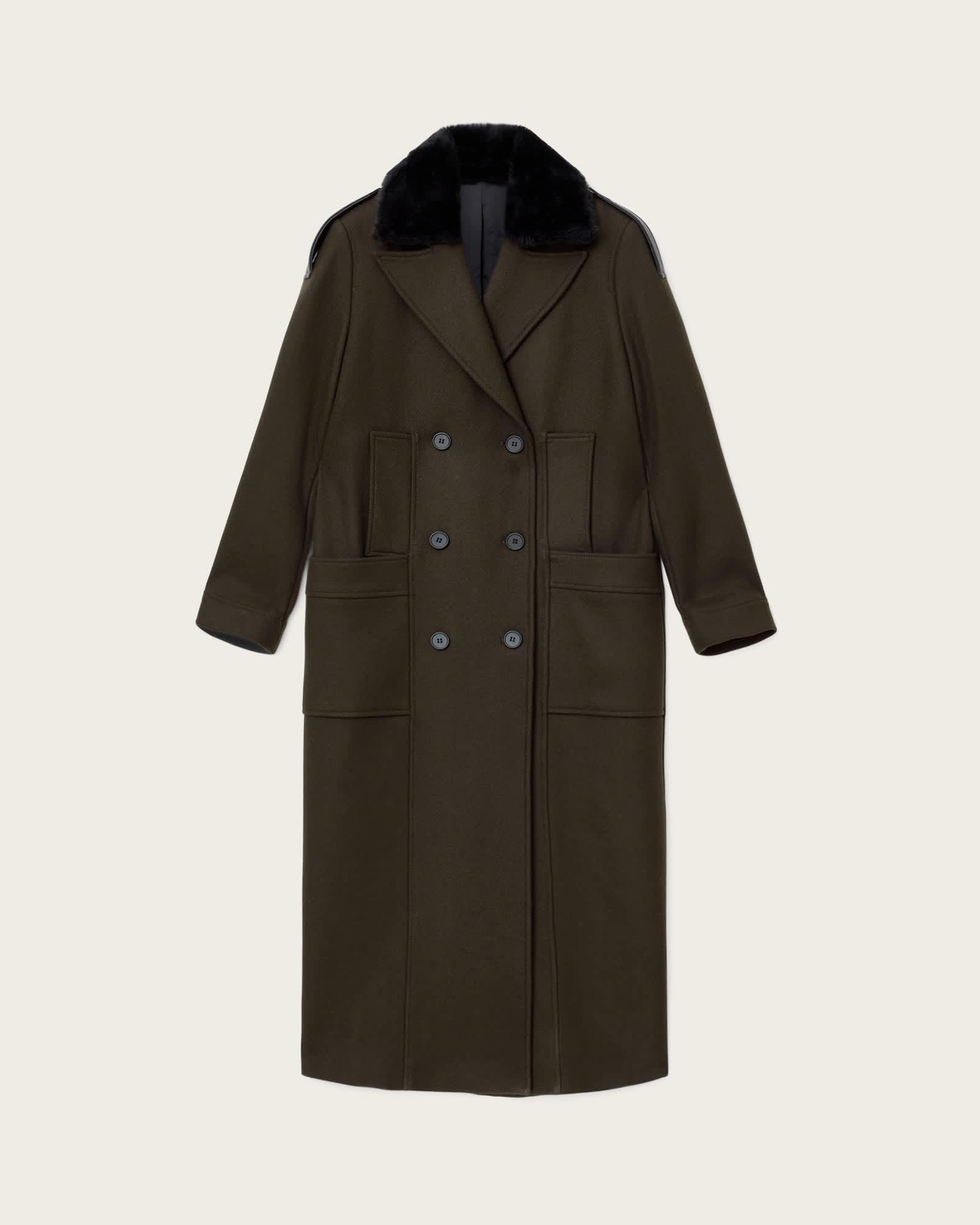 Millie Double Breasted Coat KHAKI GREEN | ALLSAINTS US Product Image