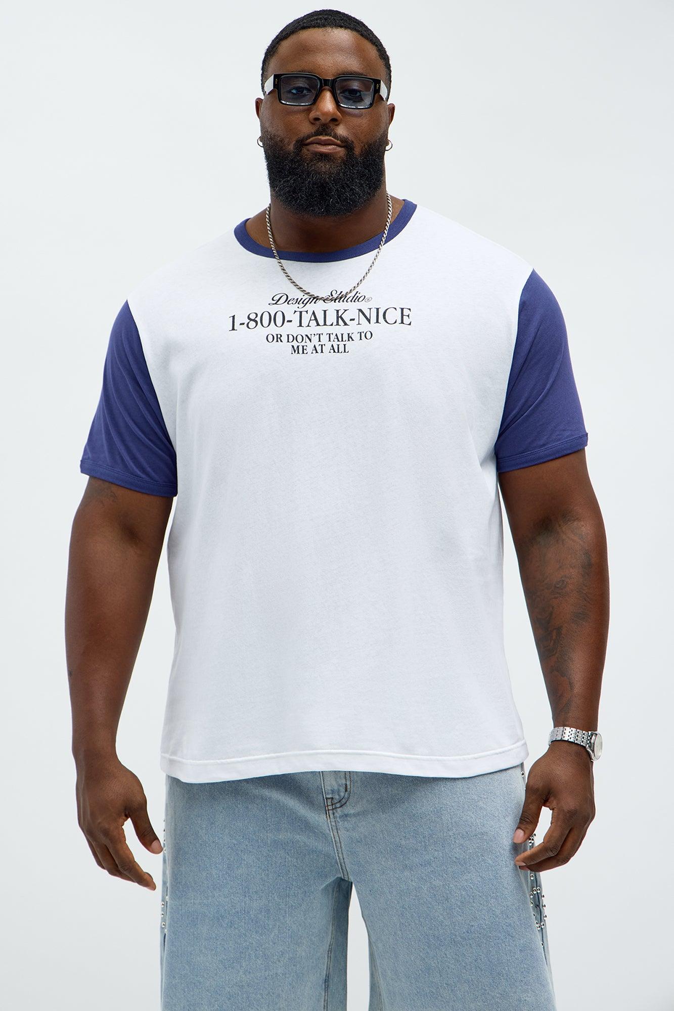 Talk Nice Ringer Short Sleeve Tee - White/Blue Male Product Image