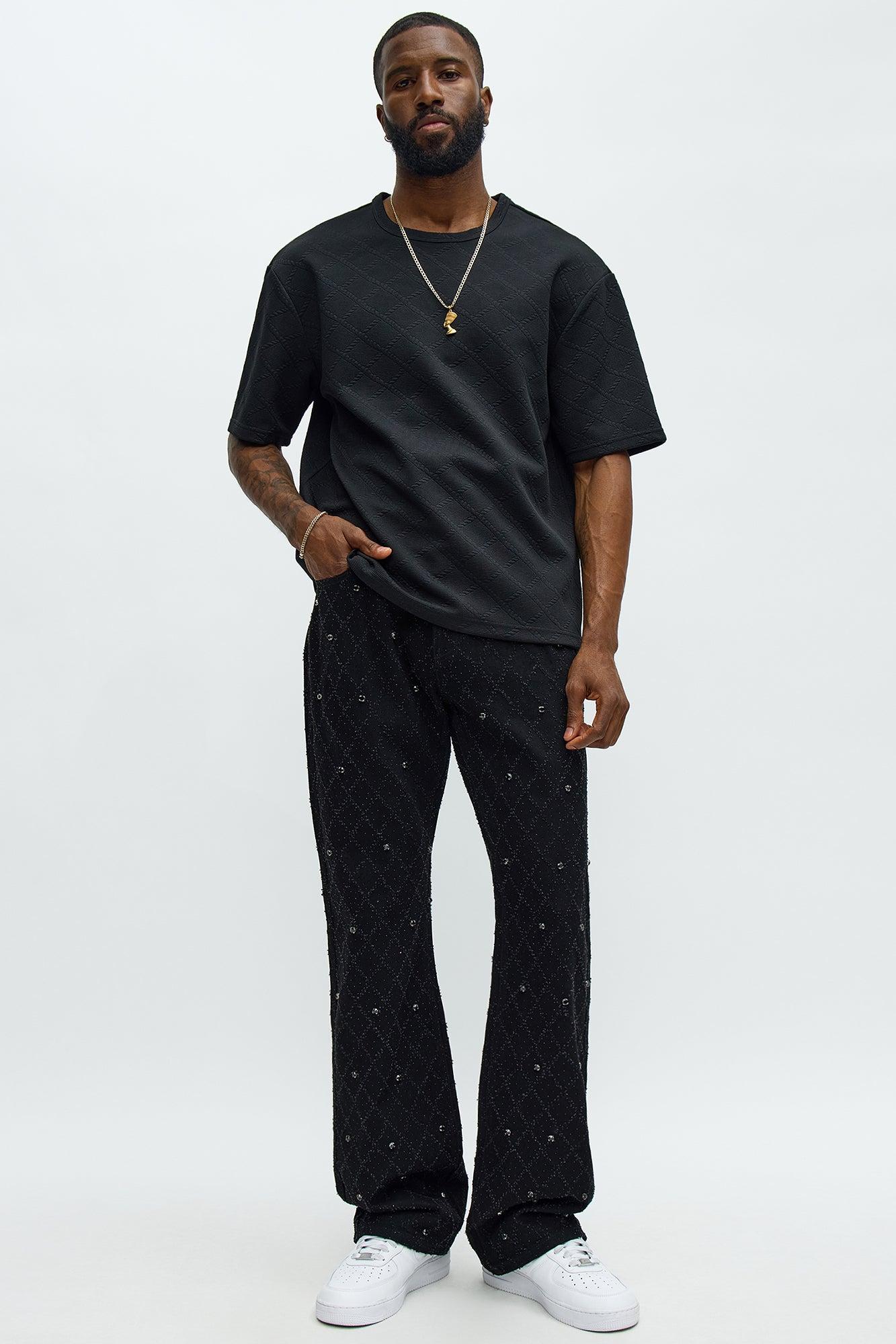 Stacked Slim Flare Wrecked In Jewels Jeans - Black Male Product Image