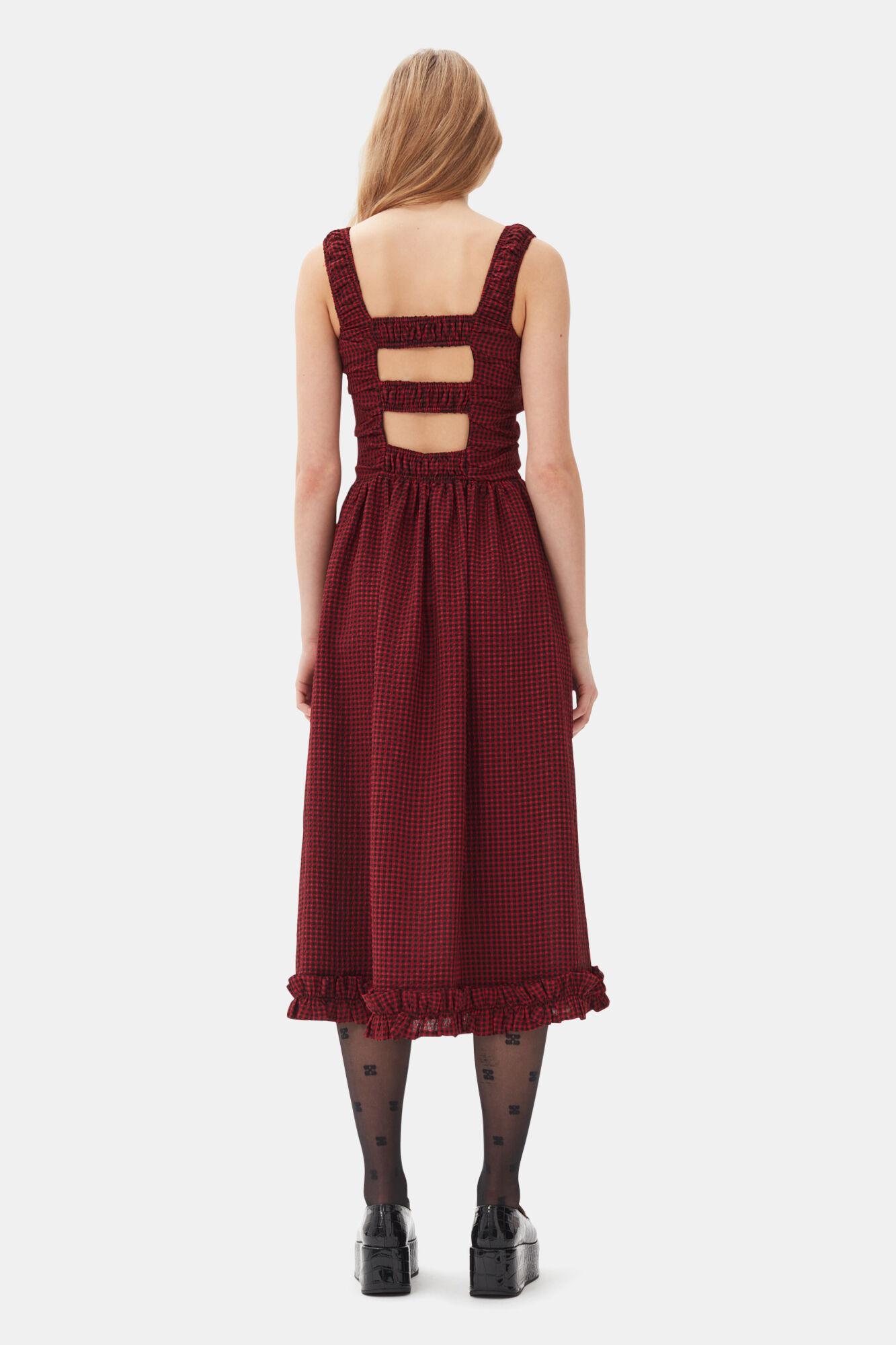 Red Sheer Midi Strap Smock Dress Product Image
