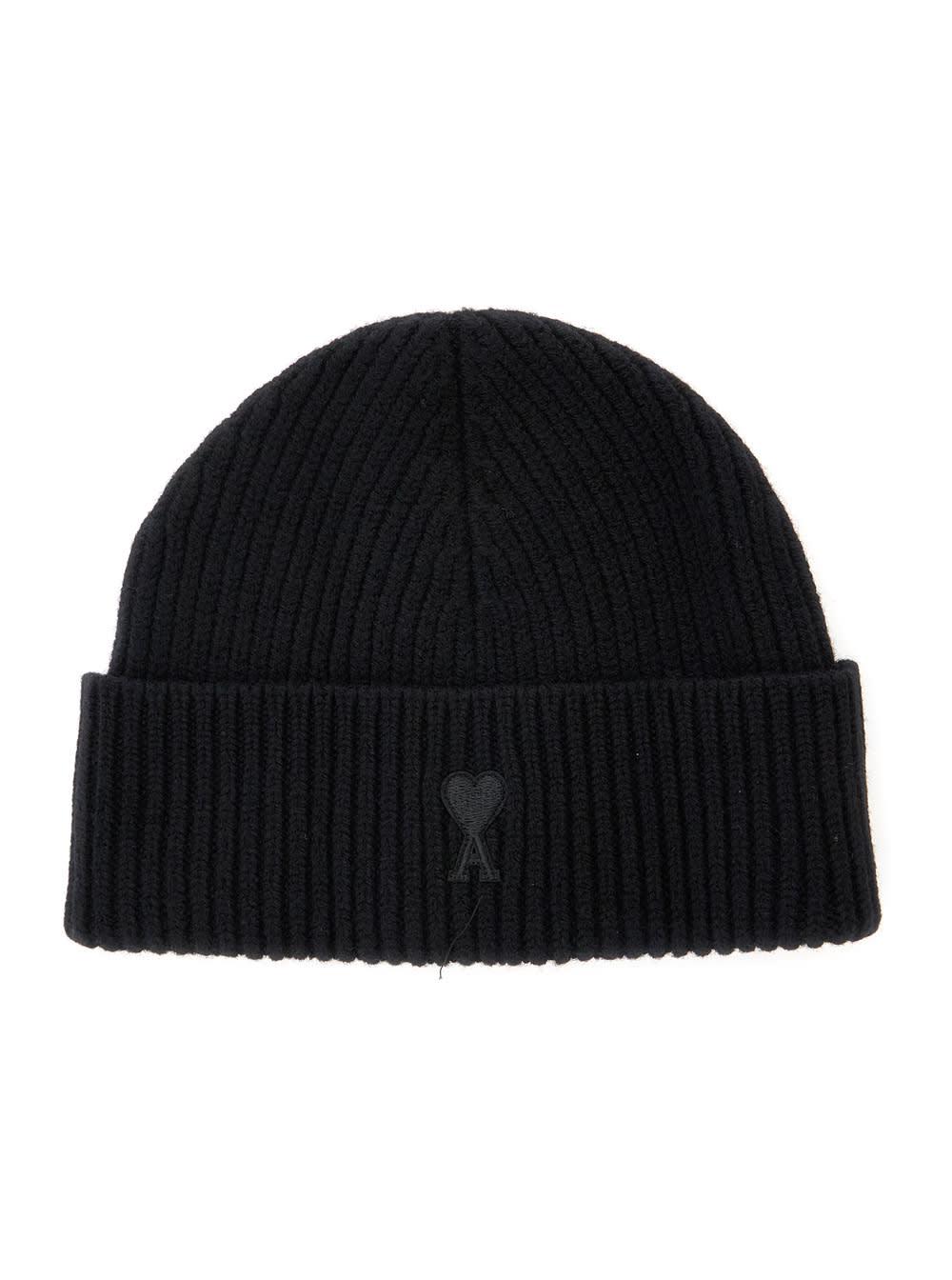 AMI ALEXANDRE MATTIUSSI Ami Paris Ami De Coeur Black Wool Hat Men Product Image