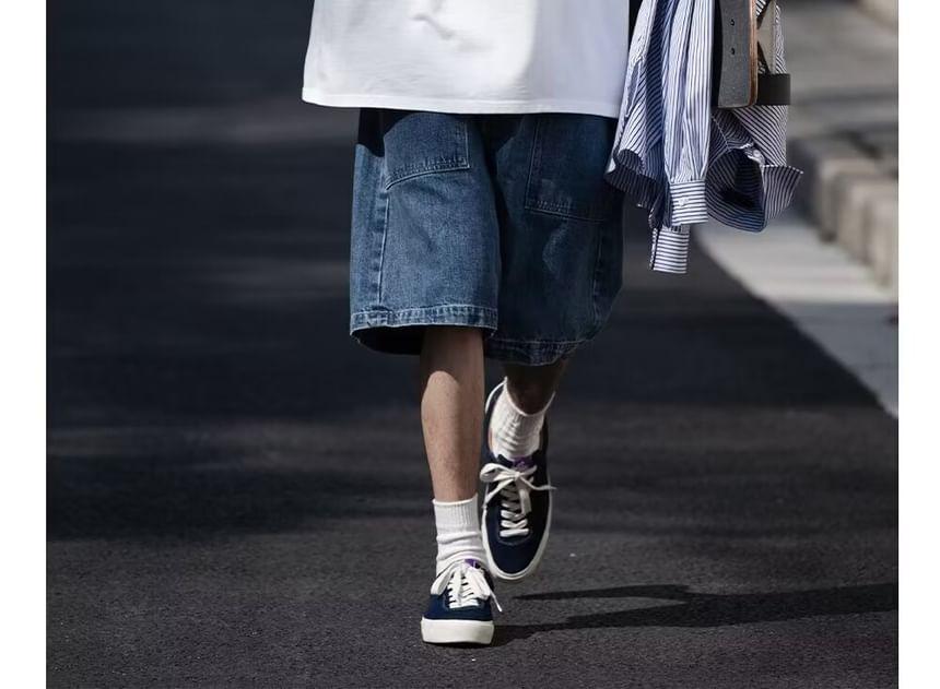 High Waist Wide Leg Denim Shorts Product Image