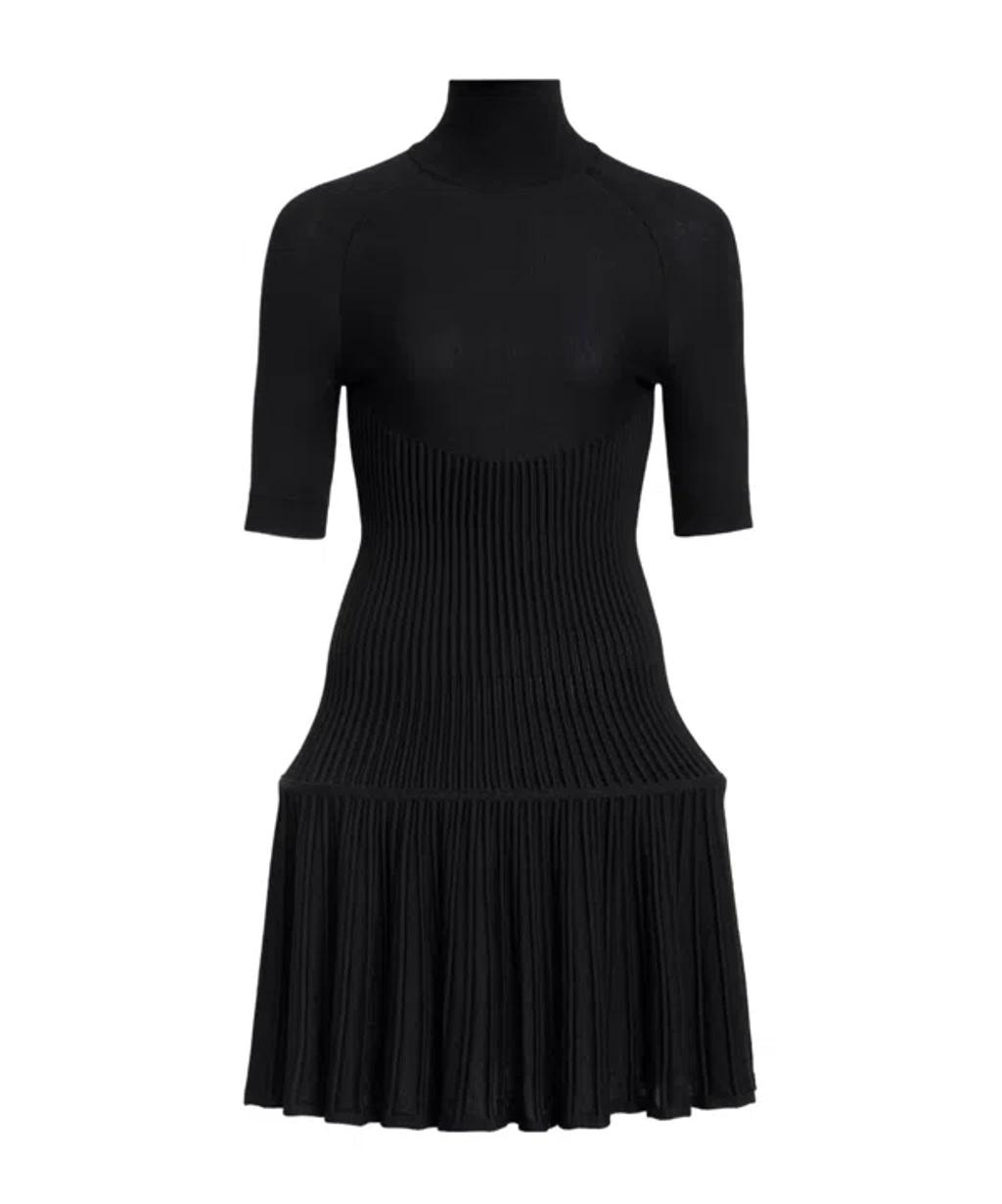 ALAÏA Womens Noir Alaia Crinoline Ribbed Wool-blend Mini Dress In Black Product Image