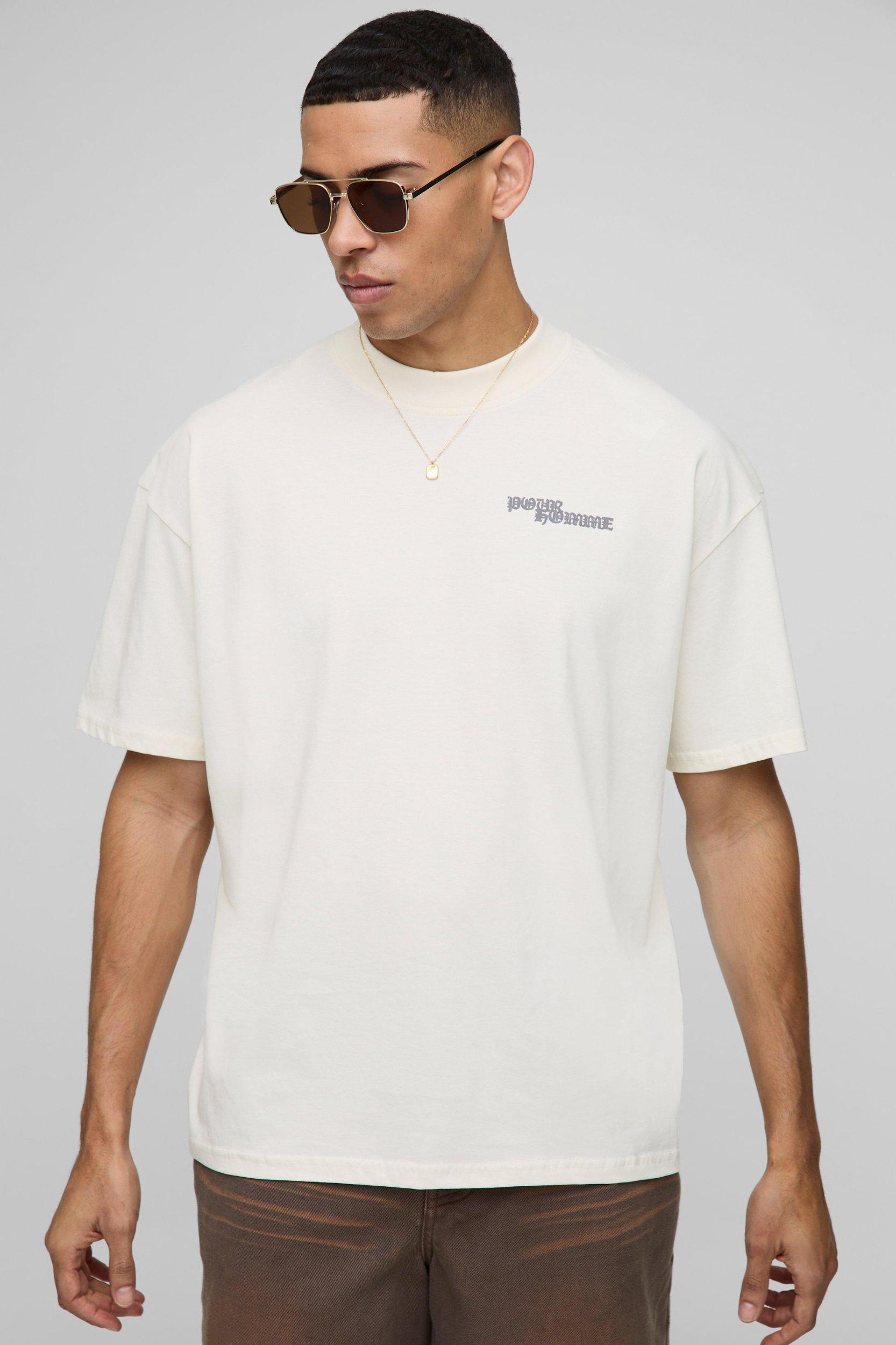 Oversized Extended Neck Pour Homme Canine Graphic T-Shirt | boohooMAN USA Product Image