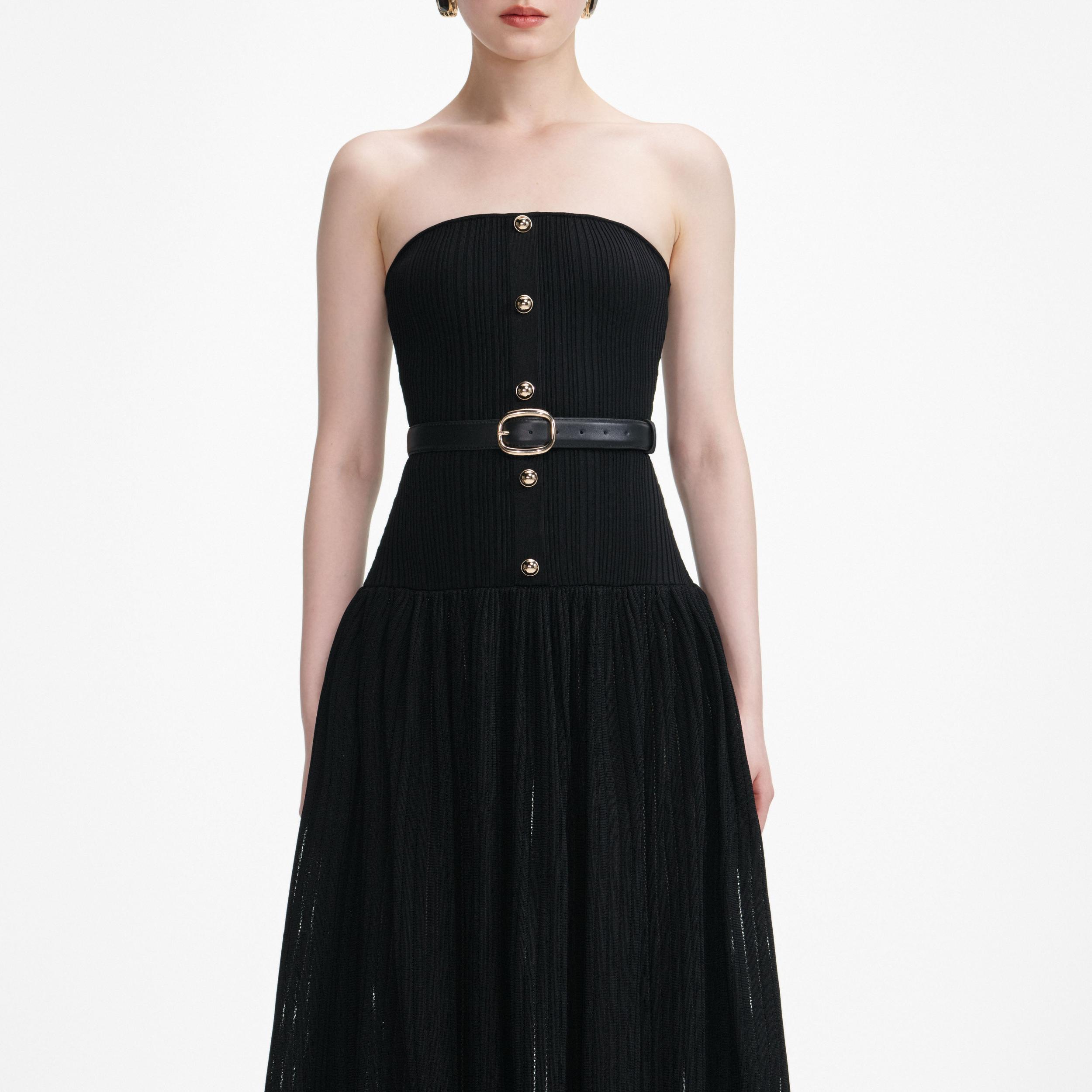 Black Bandeau Knit Maxi Dress Product Image