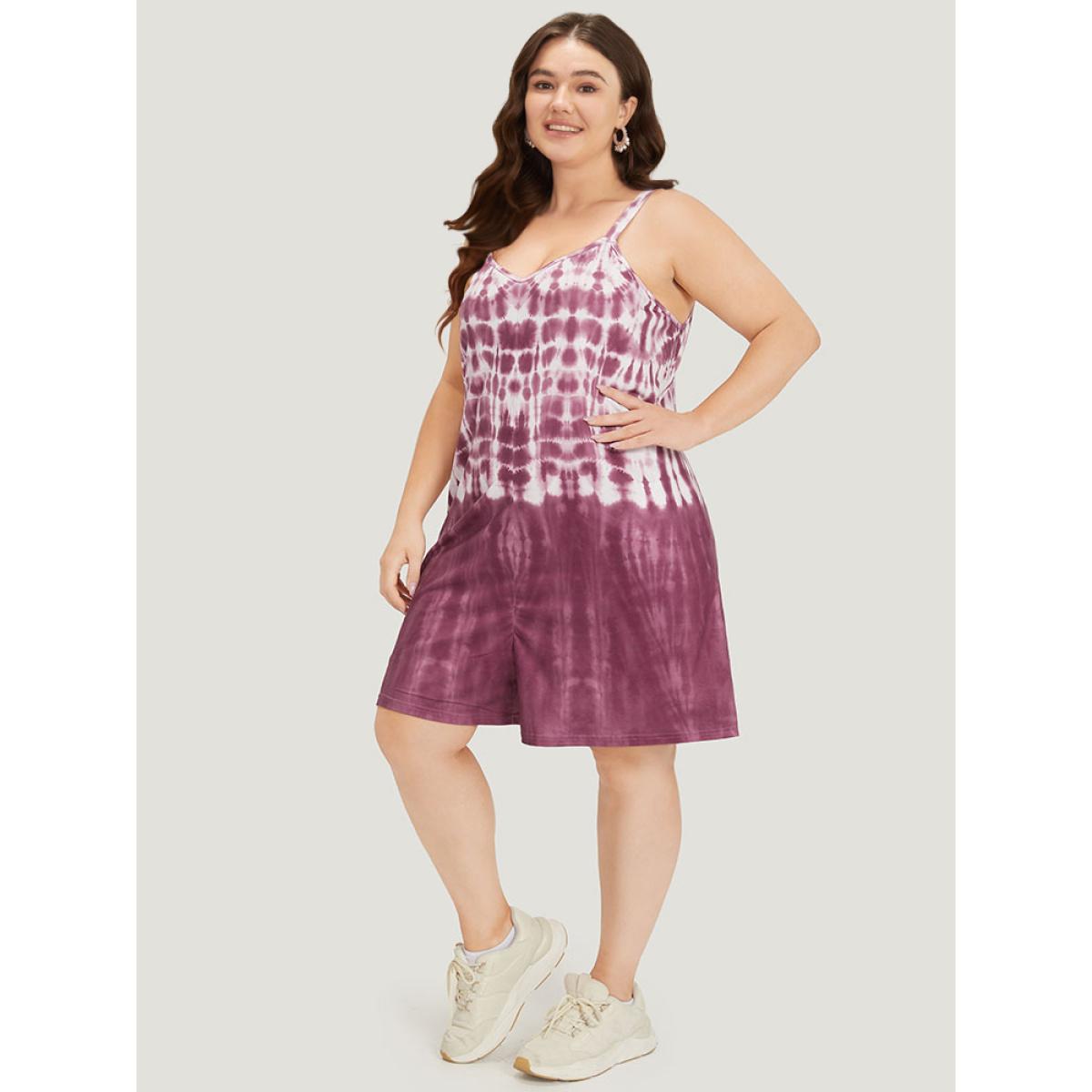 Plus Size Brown Tie Dye Pocket Adjustable Straps Cami Jumpsuit Women Casual Sleeveless Spaghetti Strap Dailywear Loose Jumpsuits BloomChic 12/L Product Image