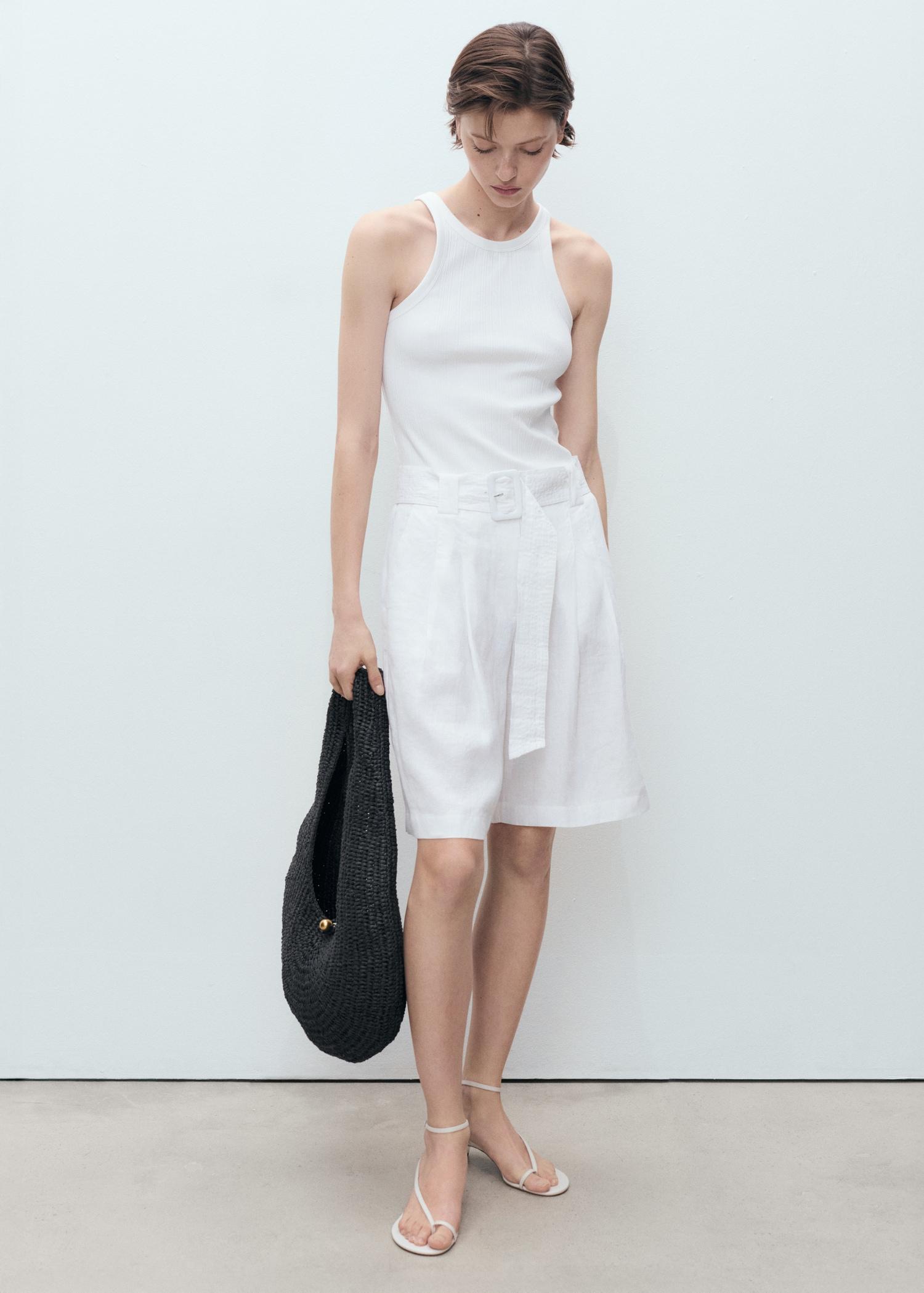 Belt linen-blend Bermuda shorts - Women | MANGO USA Product Image