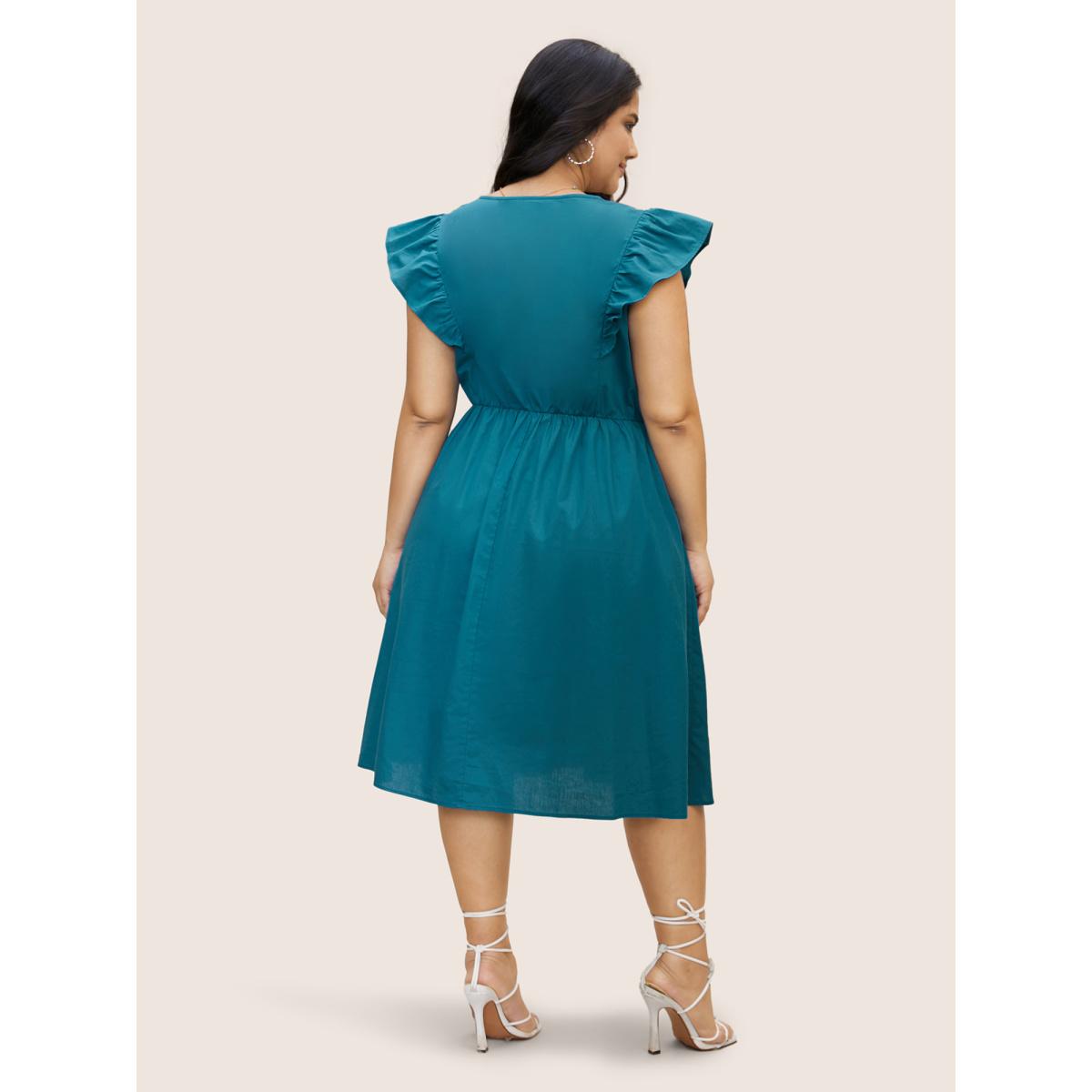 Plus Size Geometric Print Patchwork Cap Sleeve Dress Aegean Women Resort Round Neck Cap Sleeve Curvy BloomChic 10/M Product Image