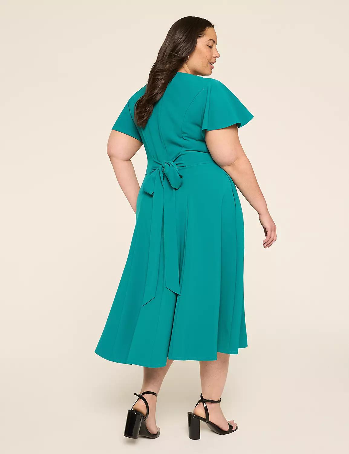 Lena V-Neck Level-Hem Midi Dress Product Image