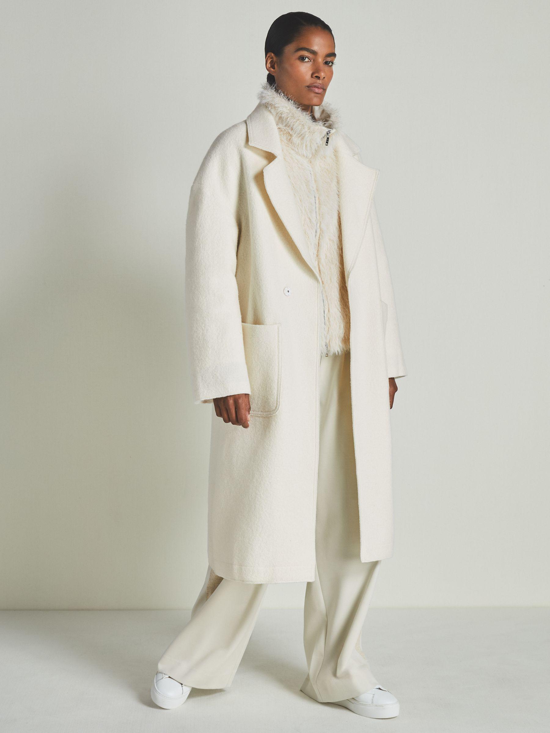Reiss | Les 100 Ciels Faux-Fur Coat in Cream Product Image