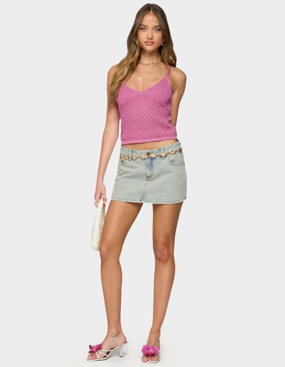 EDIKTED Frankey Sparkly Textured Knit Tank Top - PINK Product Image