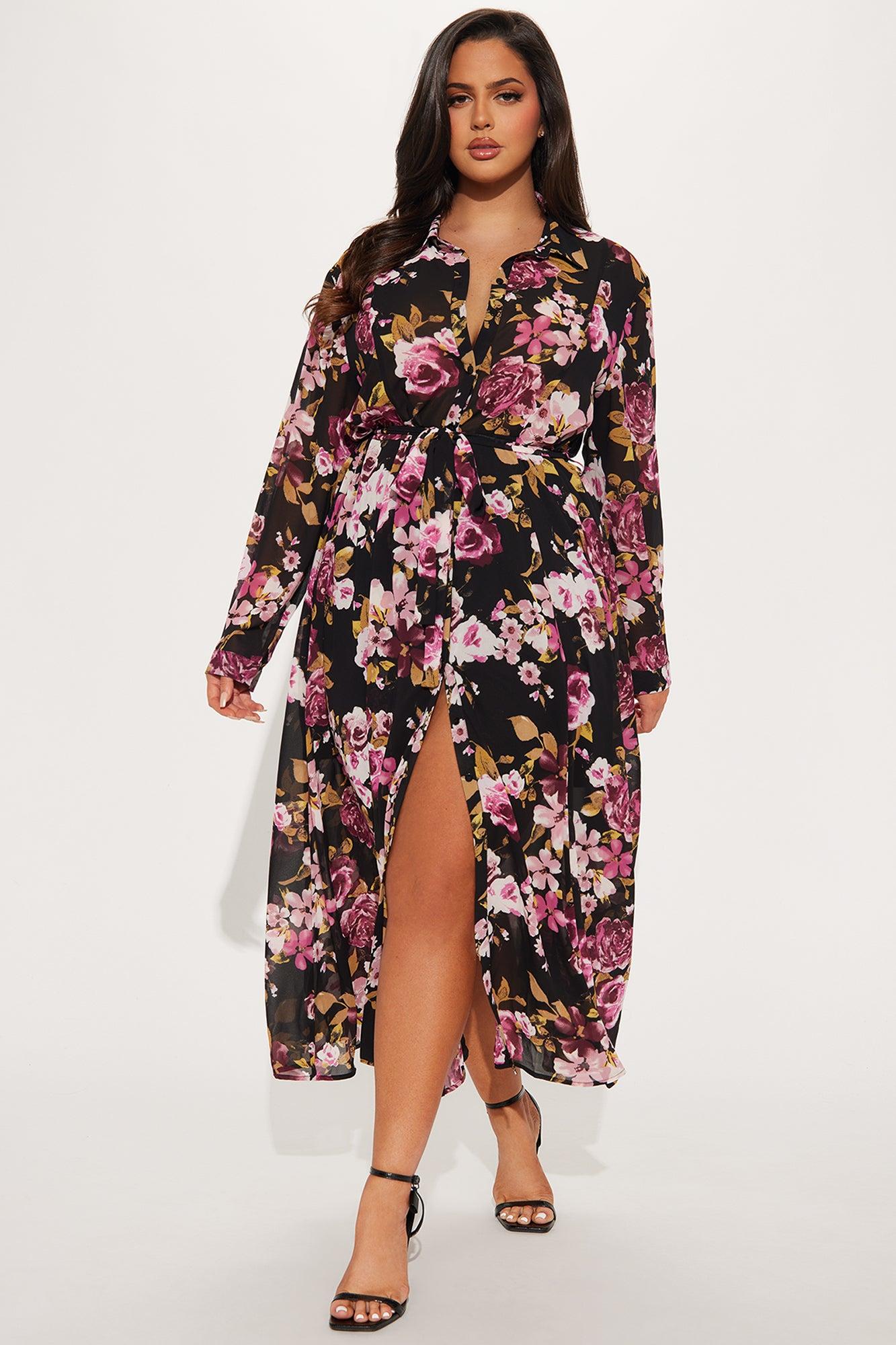 Amandla Floral Midi Shirt Dress - Black/combo Product Image