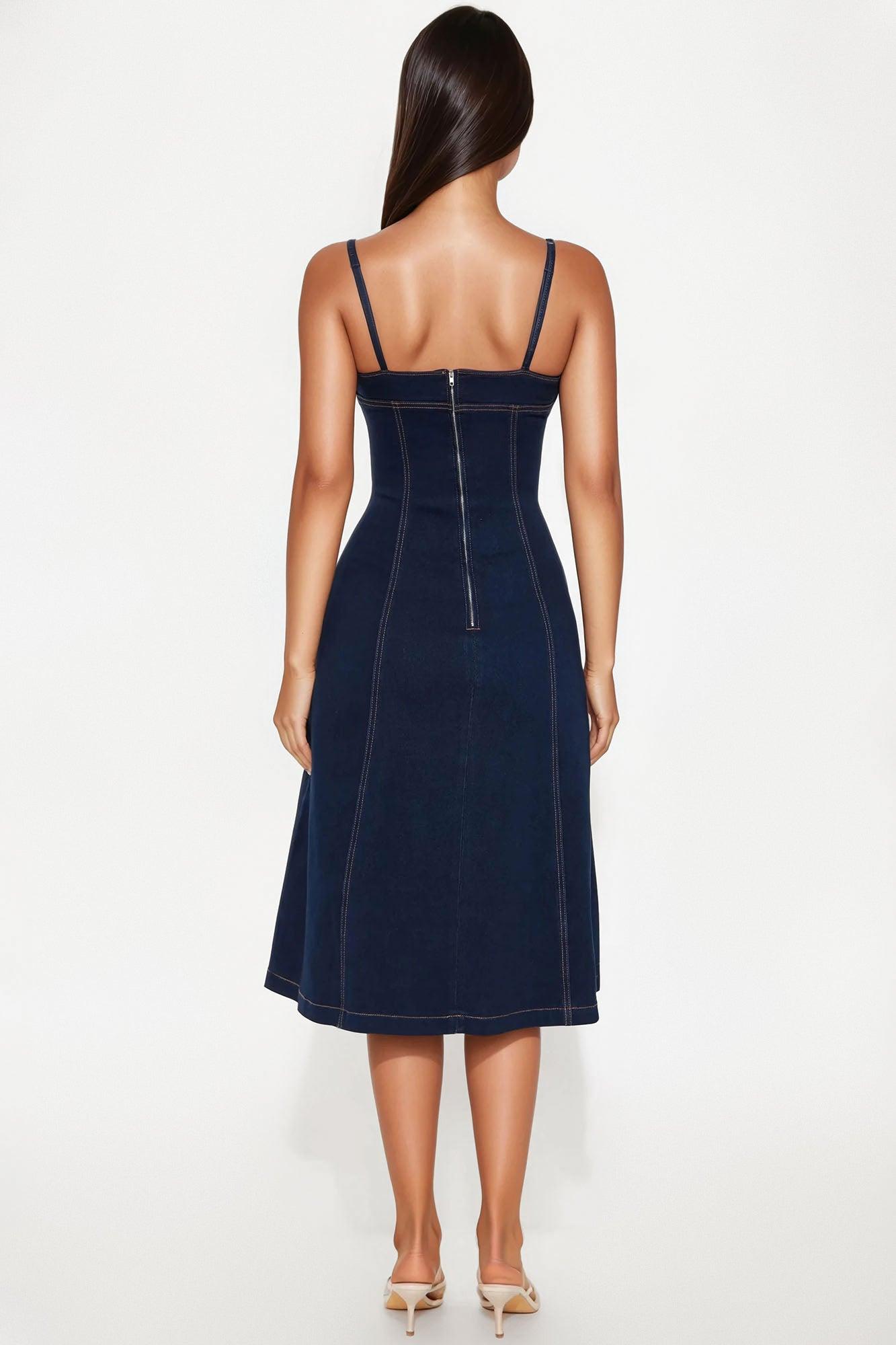 Kyla Stretch Denim Midi Dress - Dark Wash Female Product Image