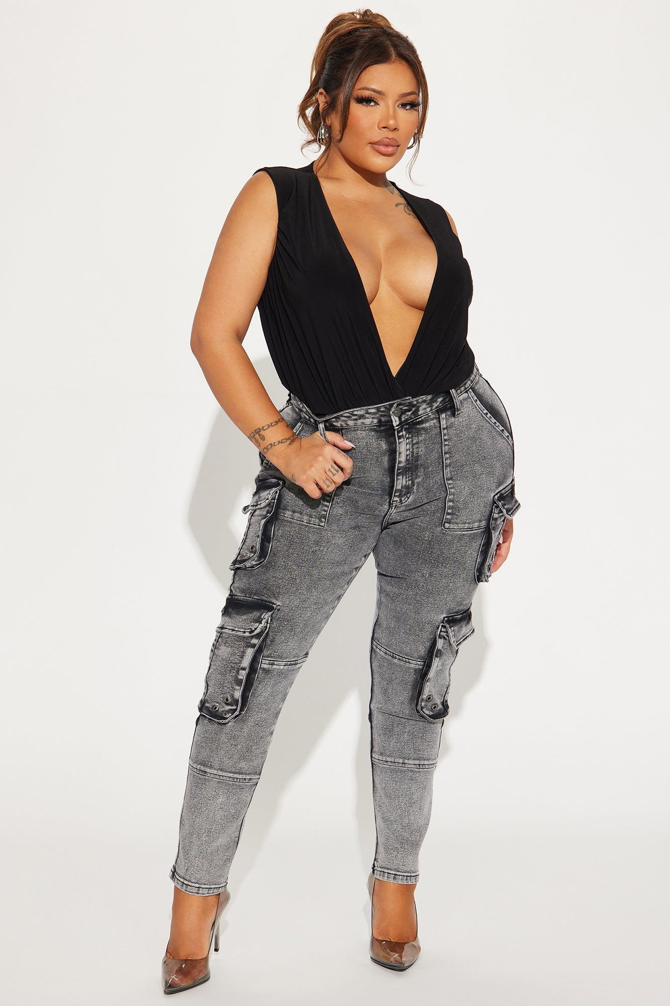 Dealing With It Cargo Stretch Skinny Jeans - Acid Wash Black Product Image