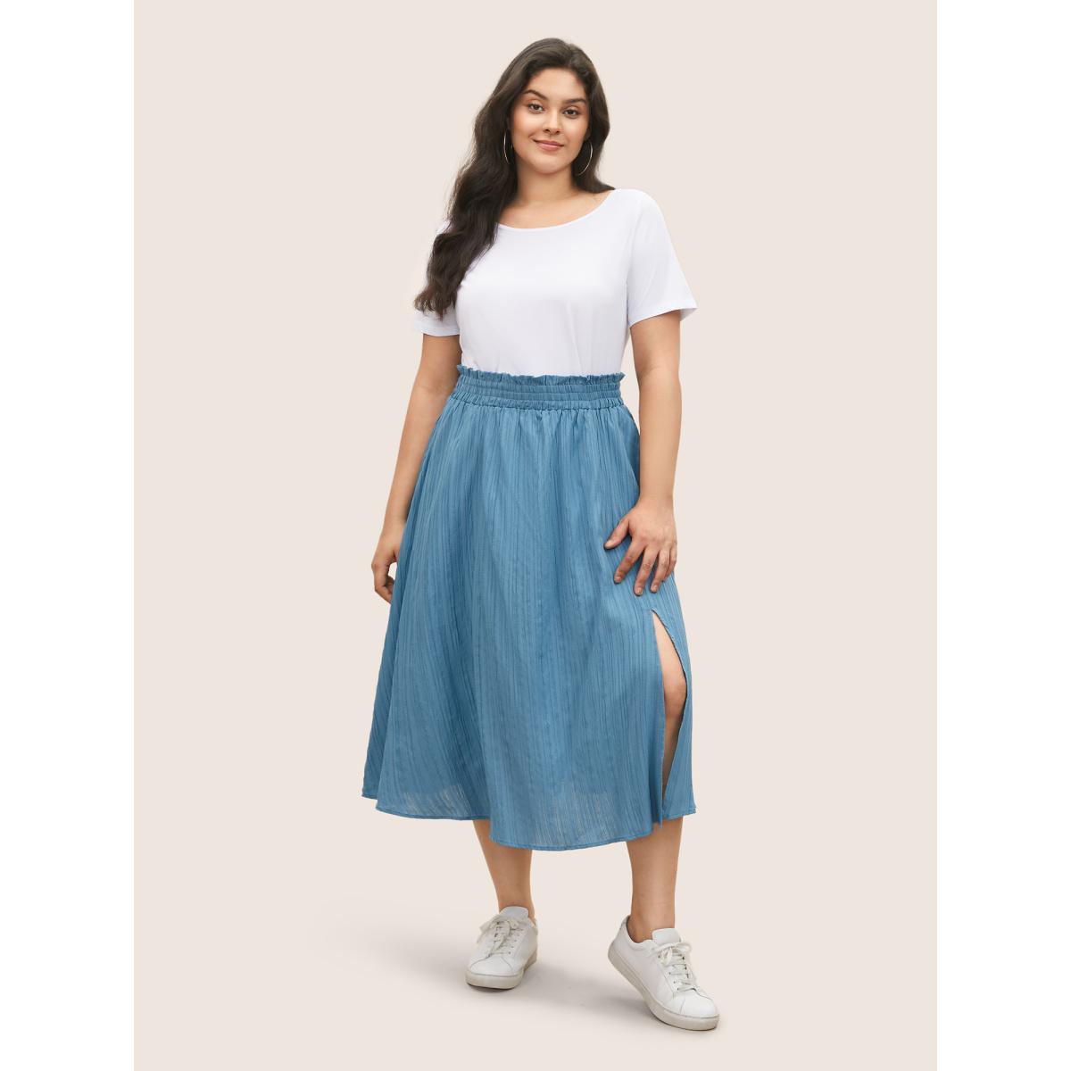 Plus Size Solid Plisse Pocket Paperbag Waist Skirt Women Stone Casual Non No stretch Slanted pocket Everyday Skirts BloomChic 12/L Product Image