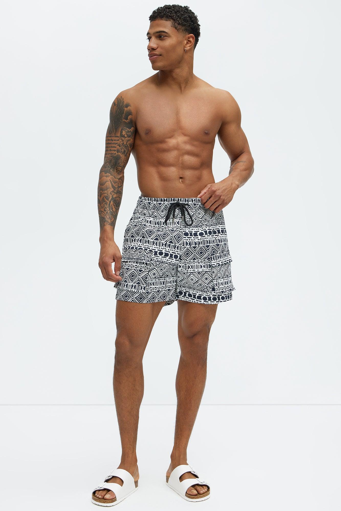 Attract Abstract Cargo Swim Mid Trunk - Black/White Product Image