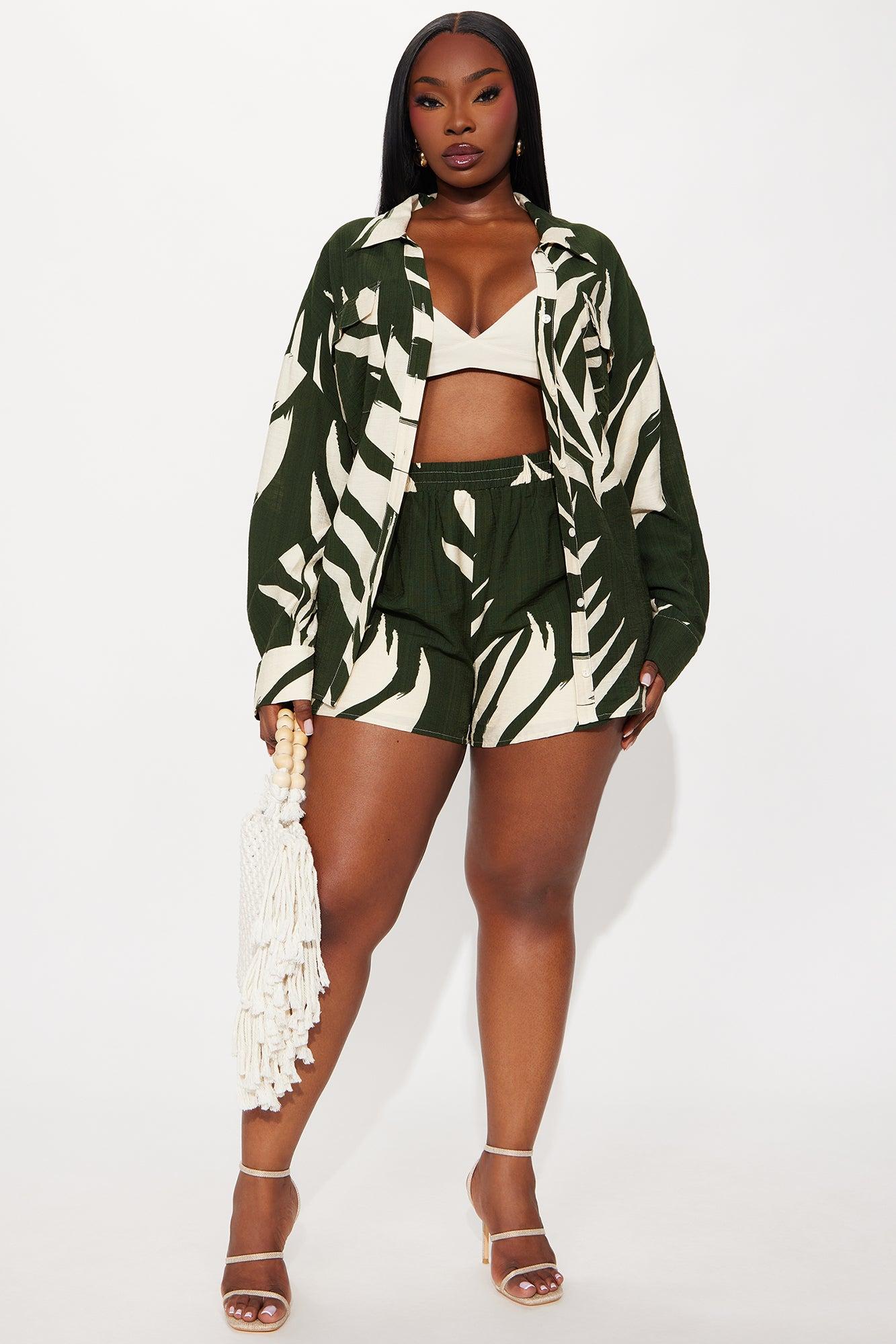 In The Tropics Linen Short Set - Hunter Female Product Image