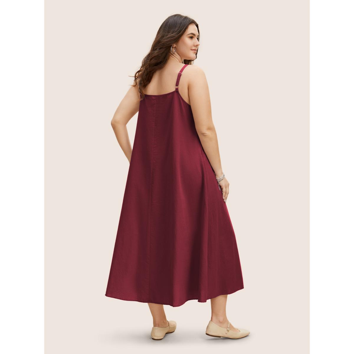 Plus Size Cotton Plain Pleated Loose Fit Cami Dress RedViolet Women Casual Ruffles Non Sleeveless Curvy BloomChic 14-16/1X Product Image
