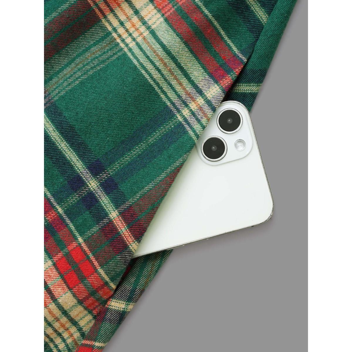 Plus Size Festive Notched Collar Plaid Dress Truegreen Women Leisure Belted Flat collar with V-notch Long Sleeve Curvy BloomChic 22-24/3X Product Image