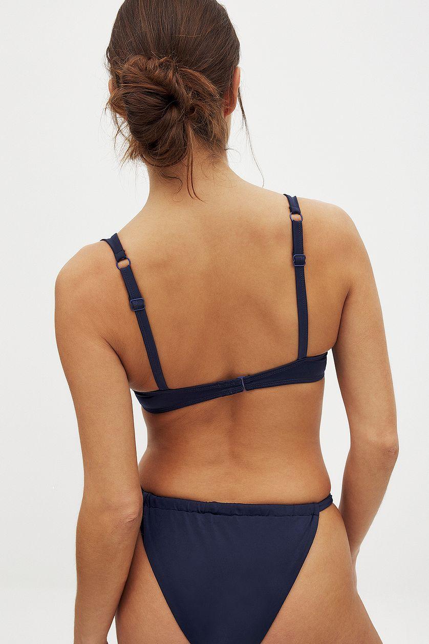 Shiny Wide Strap Draped Bikini Bra Blue Product Image