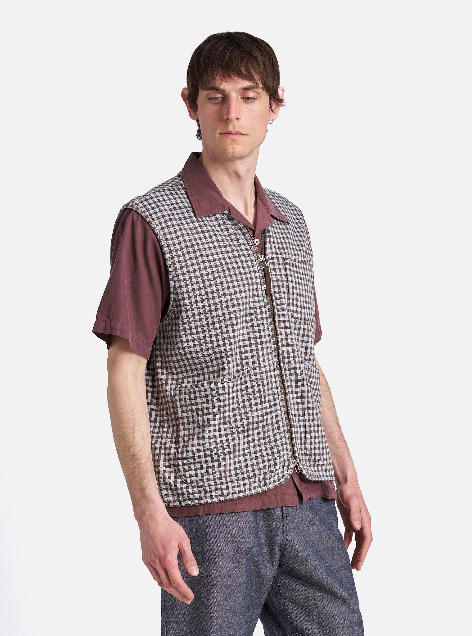 Brown/Sky Gingham Cotton Zip Gilet Product Image