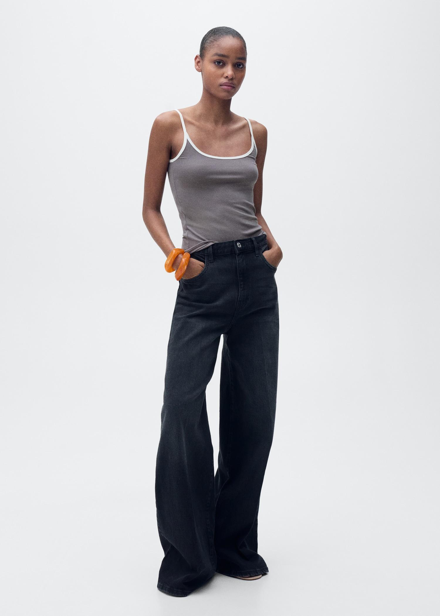 Lyocell top with contrasting trim - Women | MANGO USA Product Image