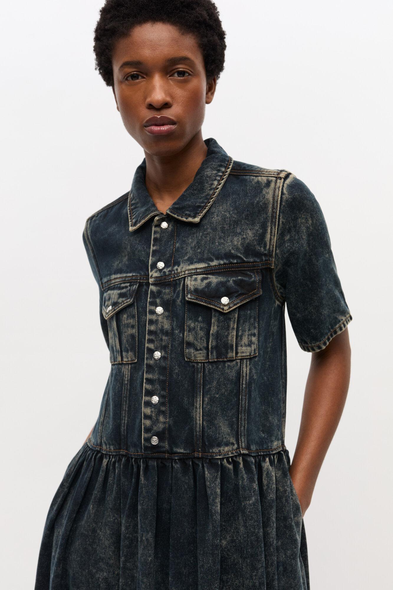 Black Washed Denim Dress Product Image
