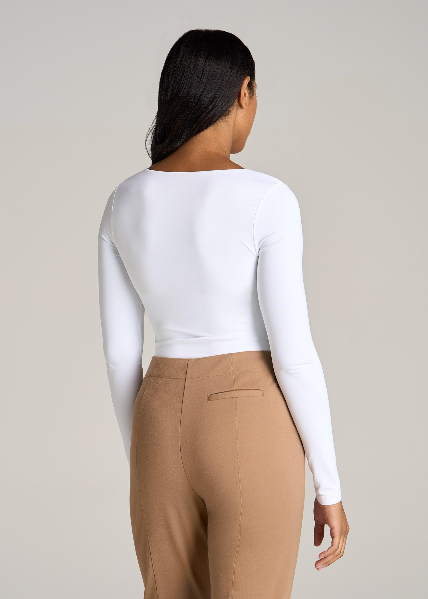 Long Sleeve Square Neck Bodysuit for Tall Women in Bright White Female Product Image