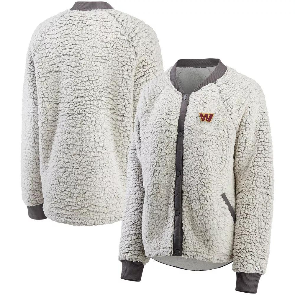 Women's WEAR by Erin Andrews Charcoal Washington Commanders Sherpa Raglan Full-Snap Jacket, Size: Medium, Wft Charco Product Image