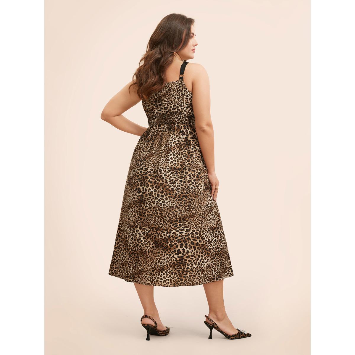 Plus Size Leopard Print Lace Patchwork Slit Hem Dress Multicolor Women Elegant Woven ribbon&lace trim V-neck Sleeveless Curvy BloomChic 30/6X Product Image