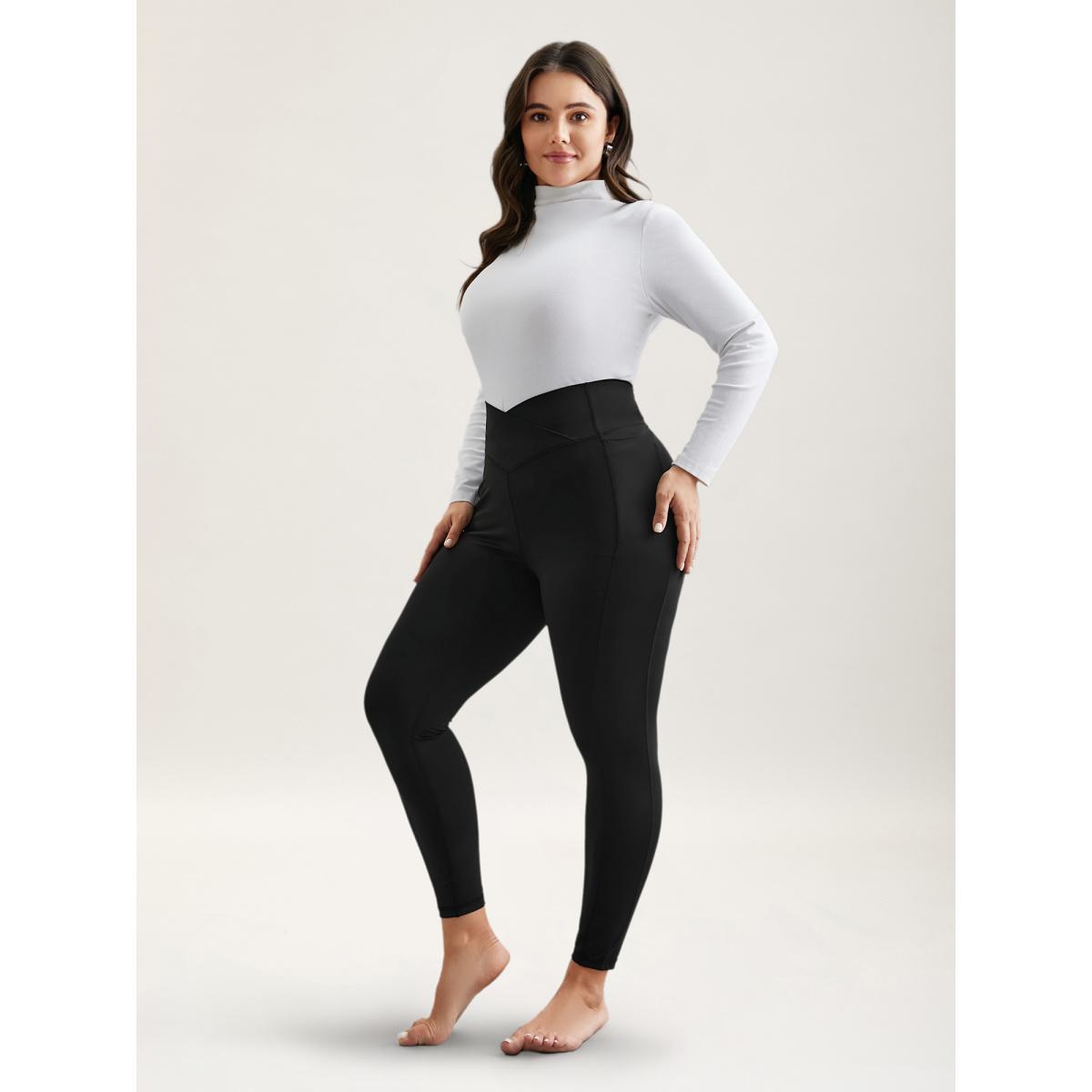 Plus Size Criss-Cross Waist Pocket Tight Pants Women Black Elegant High stretch Skinny Mid Rise Everyday Leggings BloomChic 22-24/3X Product Image