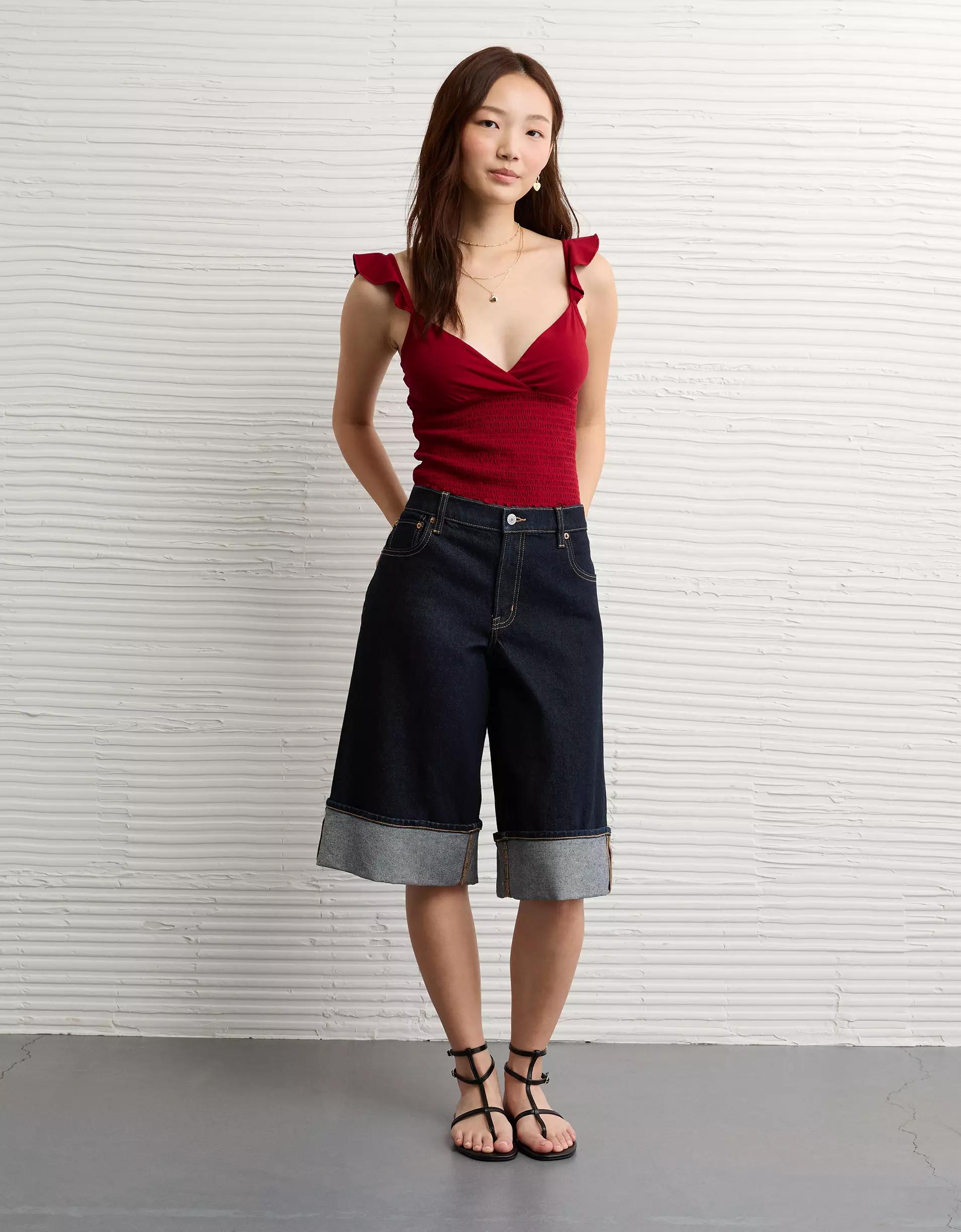 AE Sunchaser Knit Wrap Front Smocked Tank Top Product Image