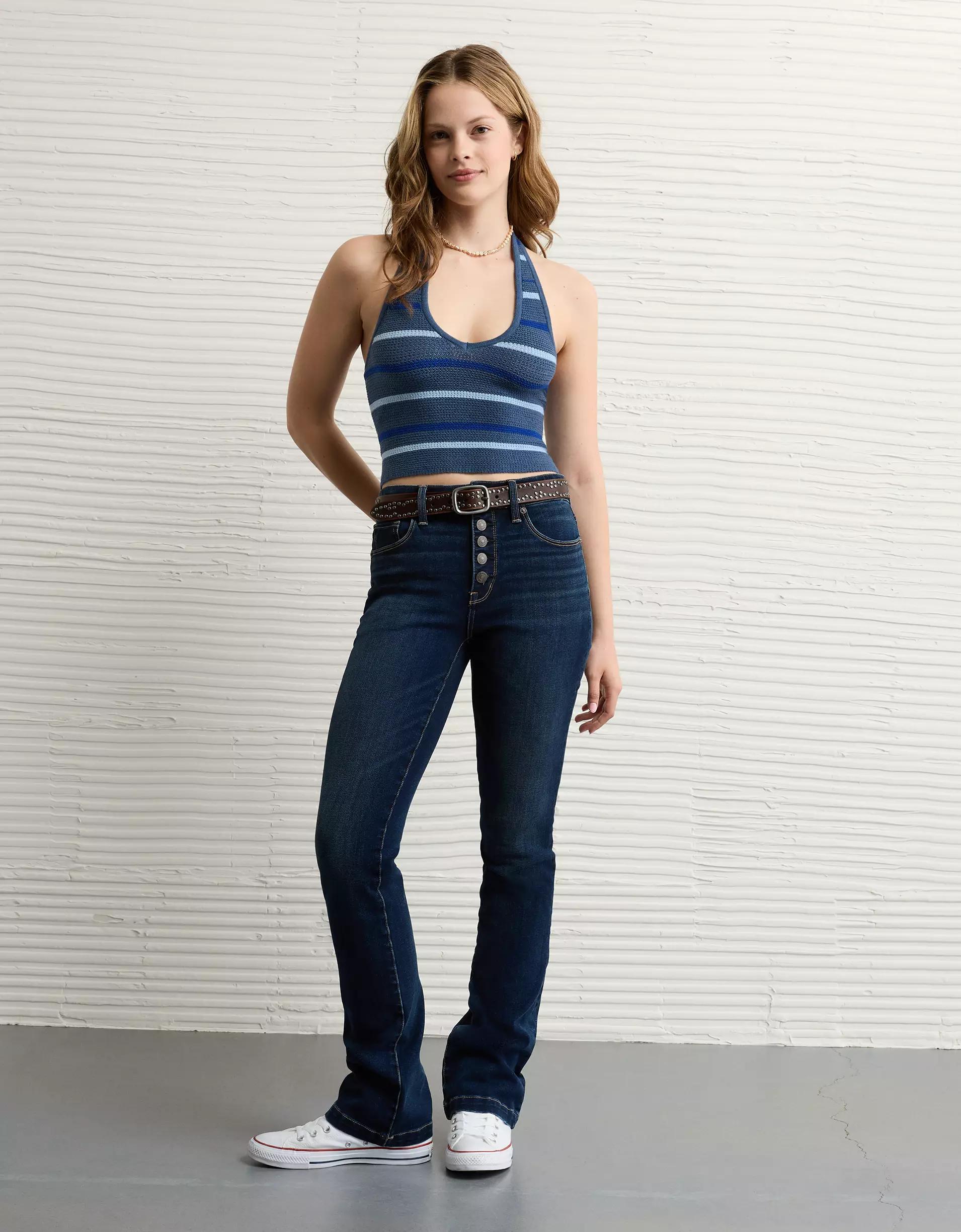 AE Cropped Striped Sweater Halter Top Product Image