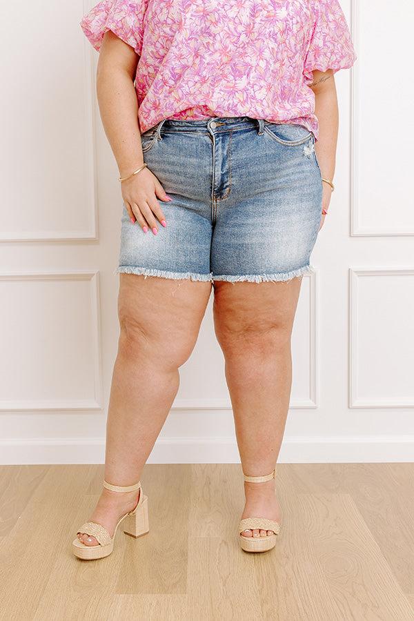 JUDY BLUE Iris High Waist Frayed Shorts Curves Product Image