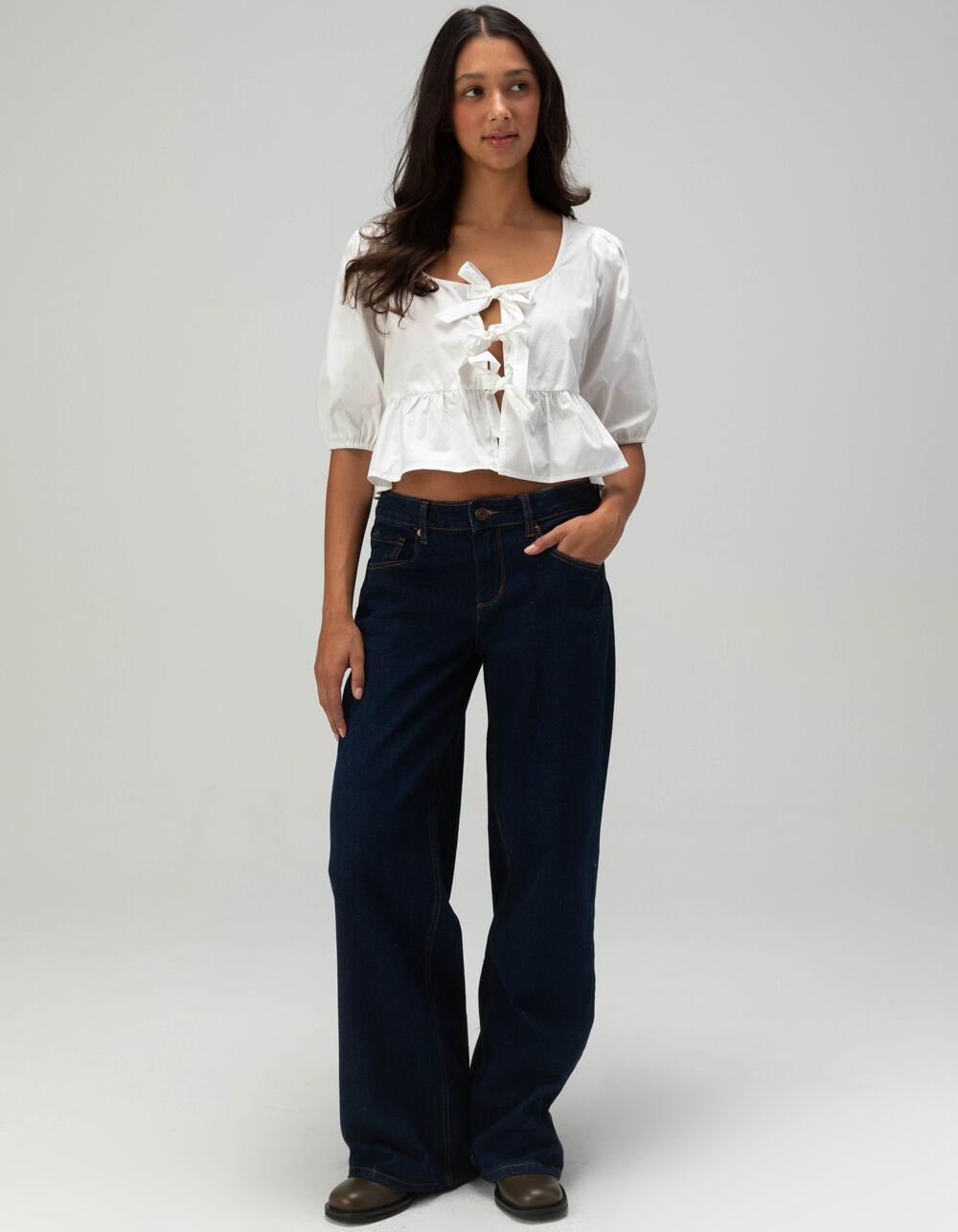 RSQ Womens Triple Tie Scoop Neck Babydoll Top - WHITE Product Image