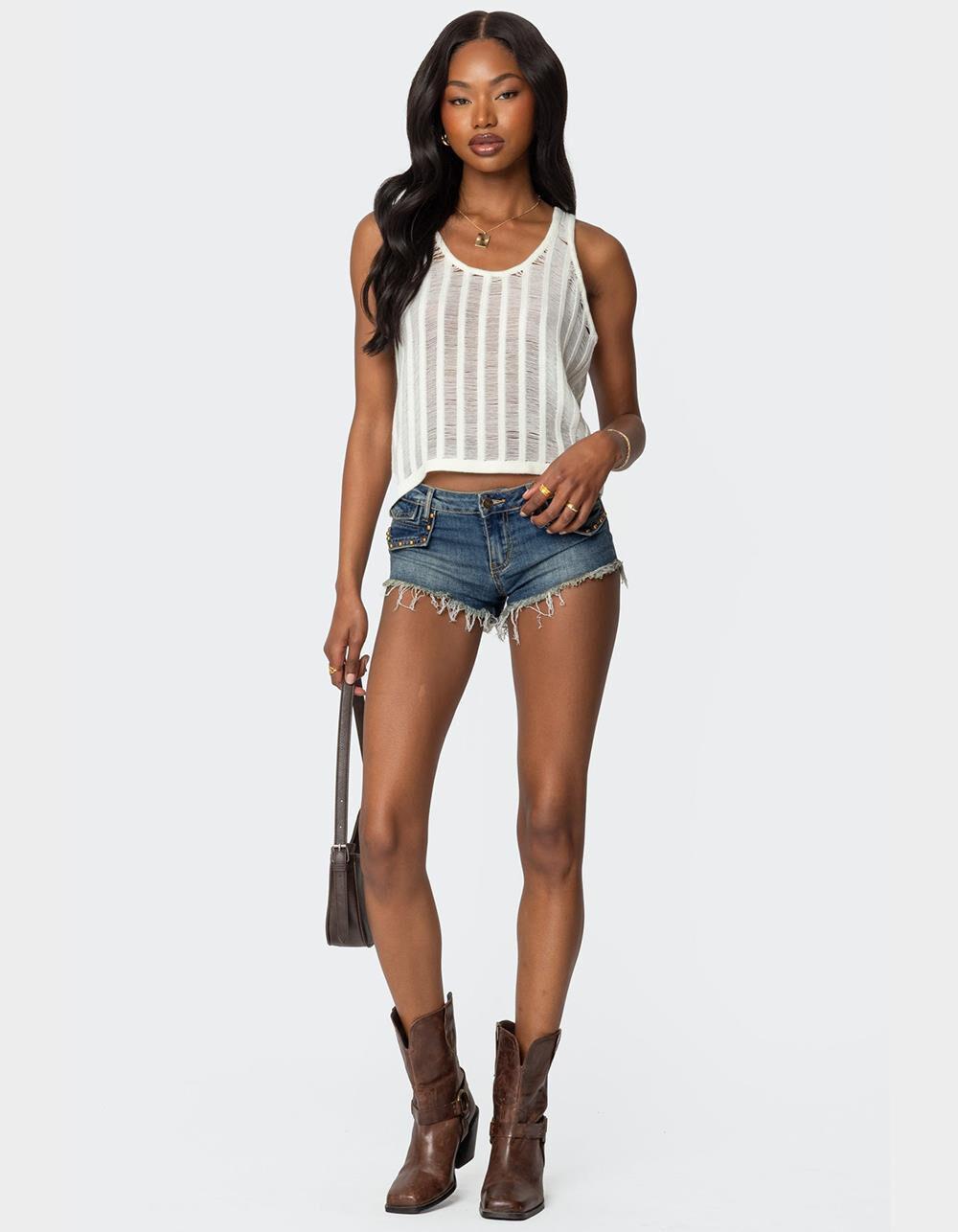 EDIKTED Keziah Sheer Ladder Knit Top - BEIGE Product Image