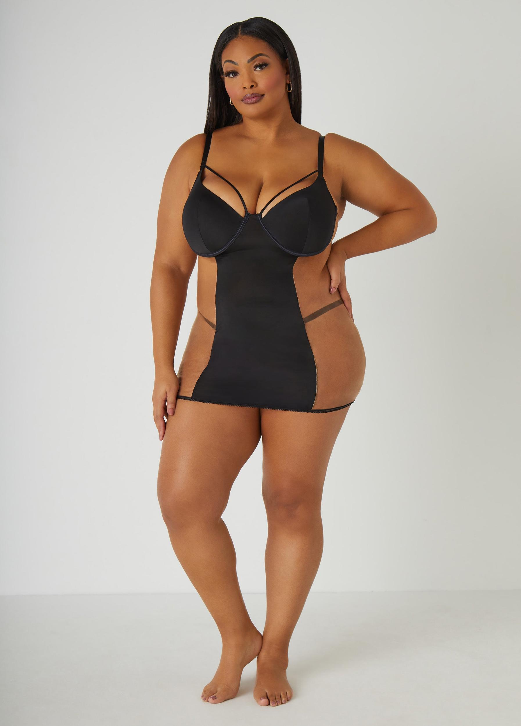 Mesh Paneled Cutout Chemise Set Product Image