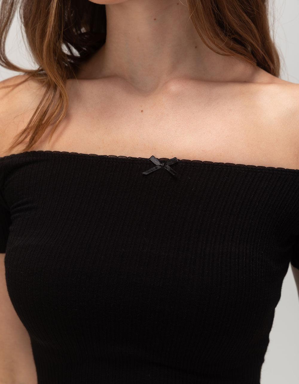 BOZZOLO Ballet Neck Womens Top - BLACK Product Image