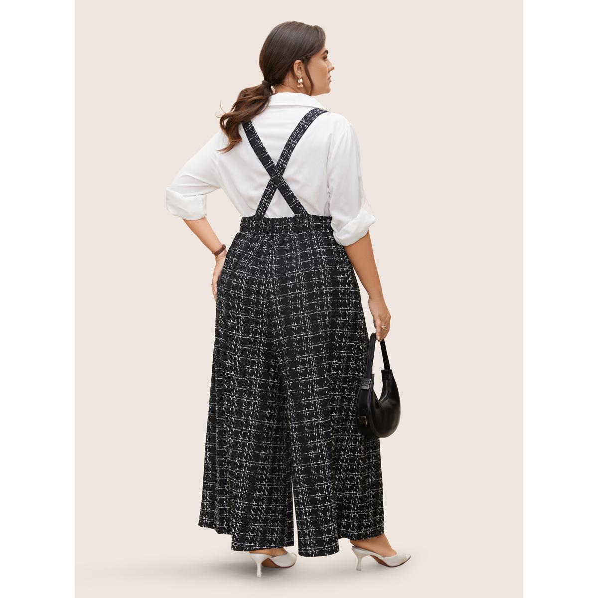Plus Size Black Plaid Tweed Crisscross Back Button Detail Jumpsuit Women Work From Home Sleeveless Non Work Loose Jumpsuits BloomChic 30/6X Product Image