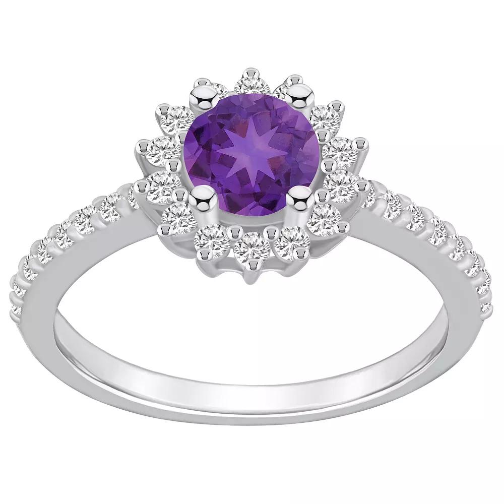 Alyson Layne 14k White Gold Amethyst & 1/2 Carat T.W. Diamond Halo Ring, Women's, Size: 9, Purple Product Image