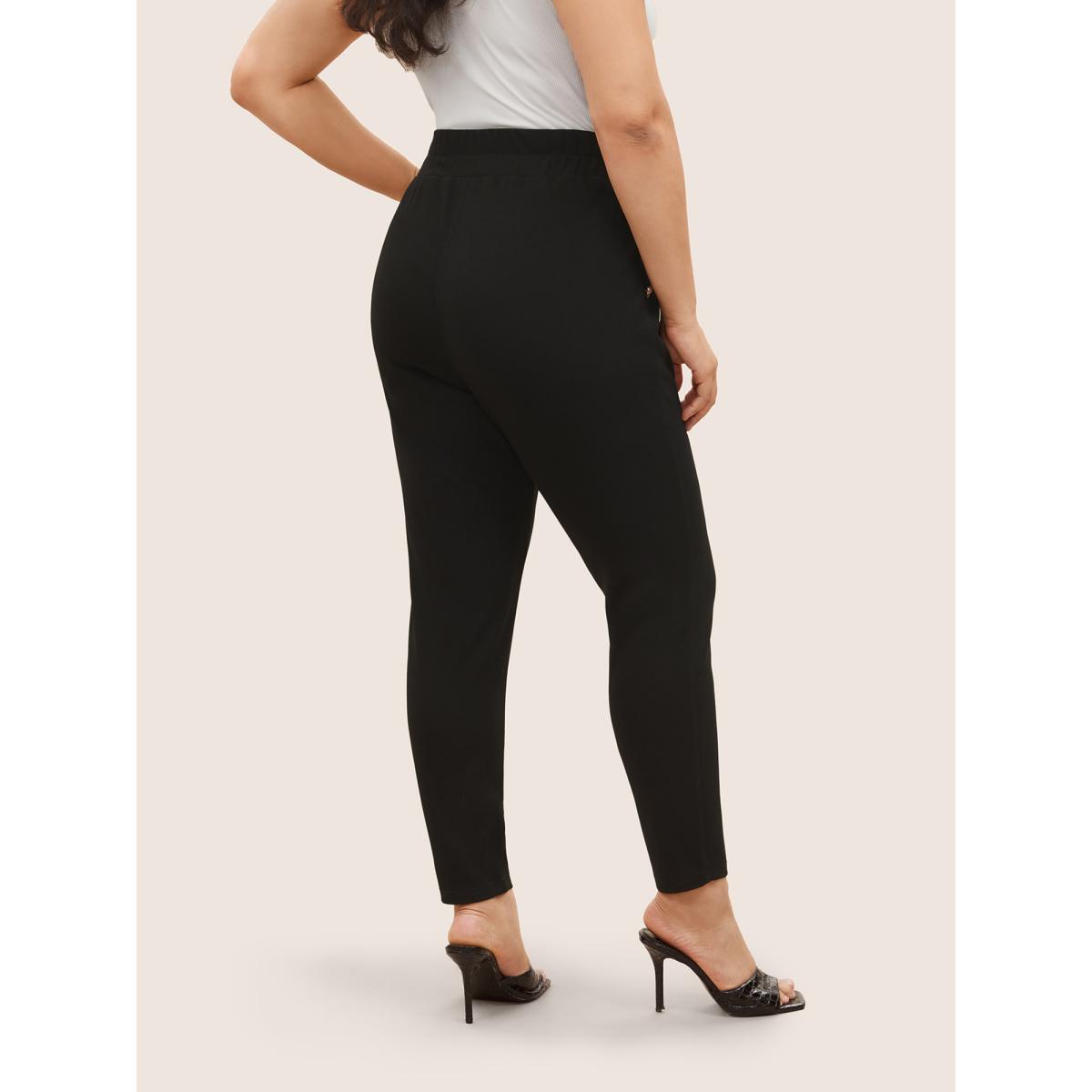 Plus Size High Rise Metal Detail Skinny Leggings Women Black At the Office High stretch High Rise Work Leggings BloomChic 28/5X Product Image