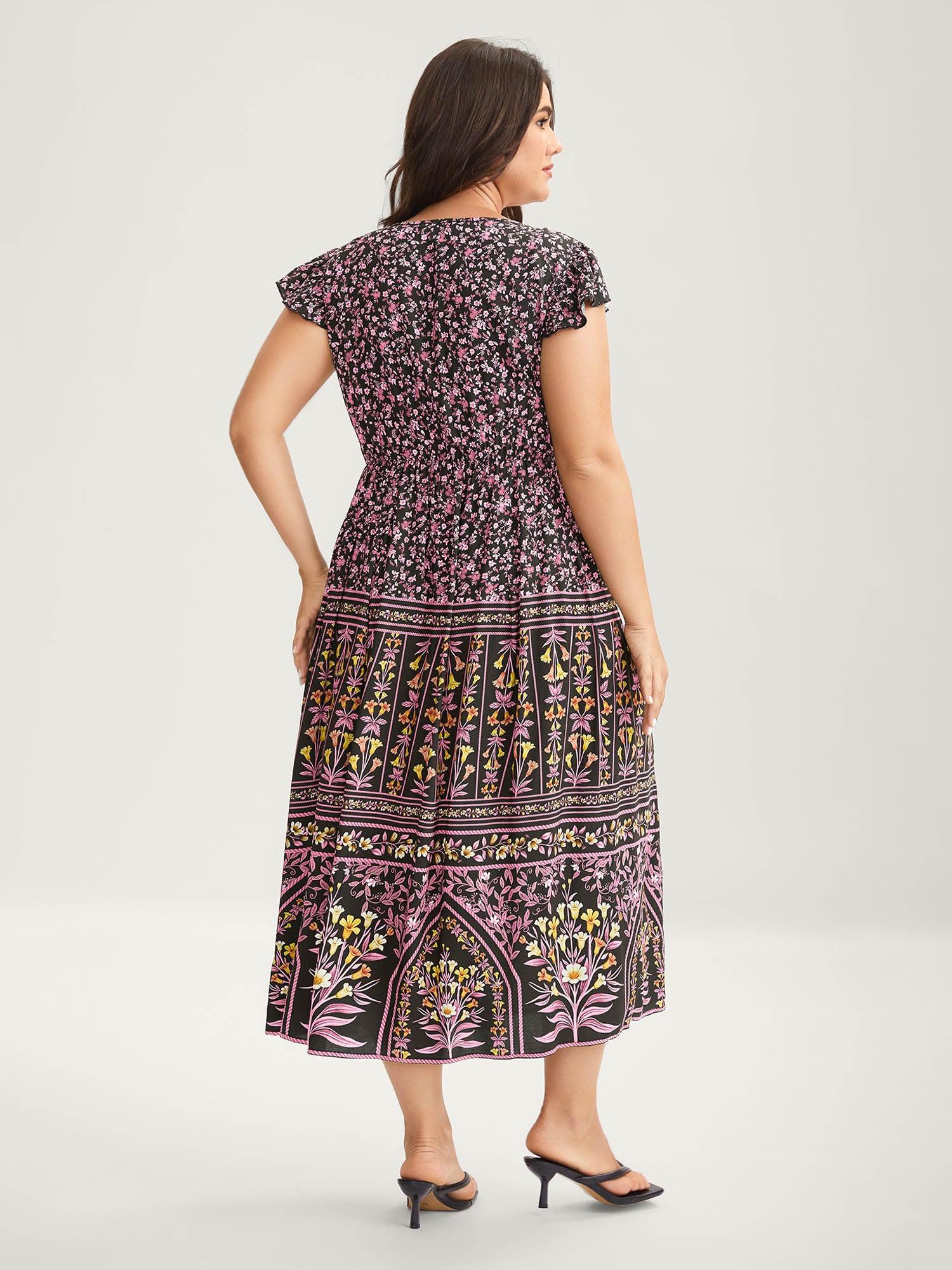 Rayon Garden Fresh Ruffled Sleeve Midi Dress Female Product Image