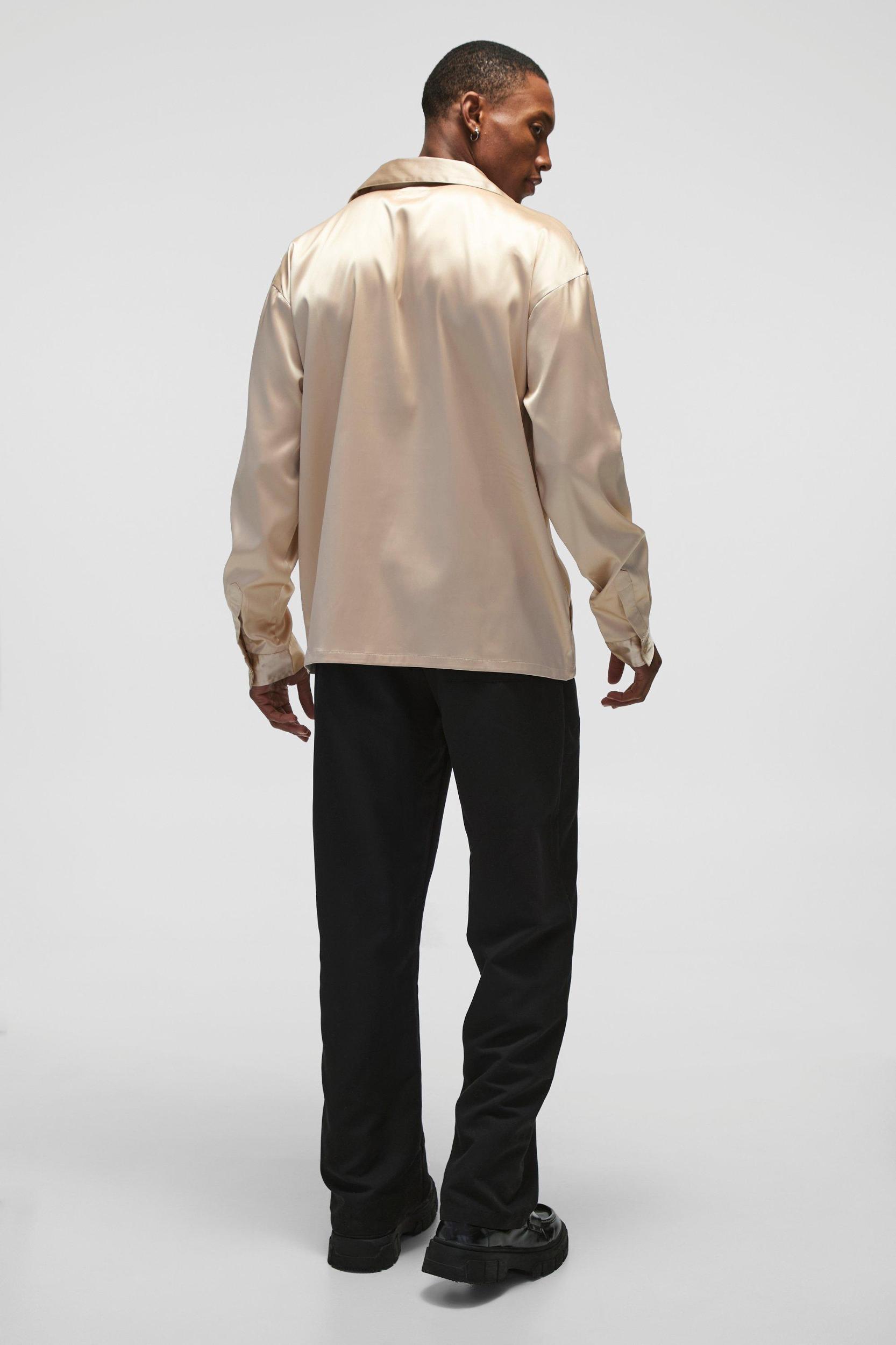 Oversized Deep V Satin Shirt | boohooMAN USA Product Image
